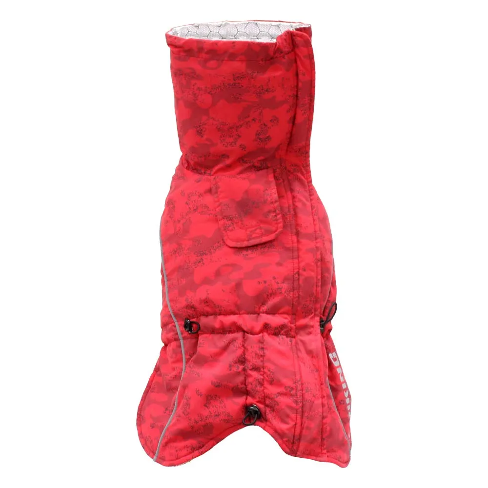 Croci Hiking Cappotto Per Cani, Impermeabile Per Cani, Makalu, Fodera Termoregolante, Mimetico Rosso, 65 cm