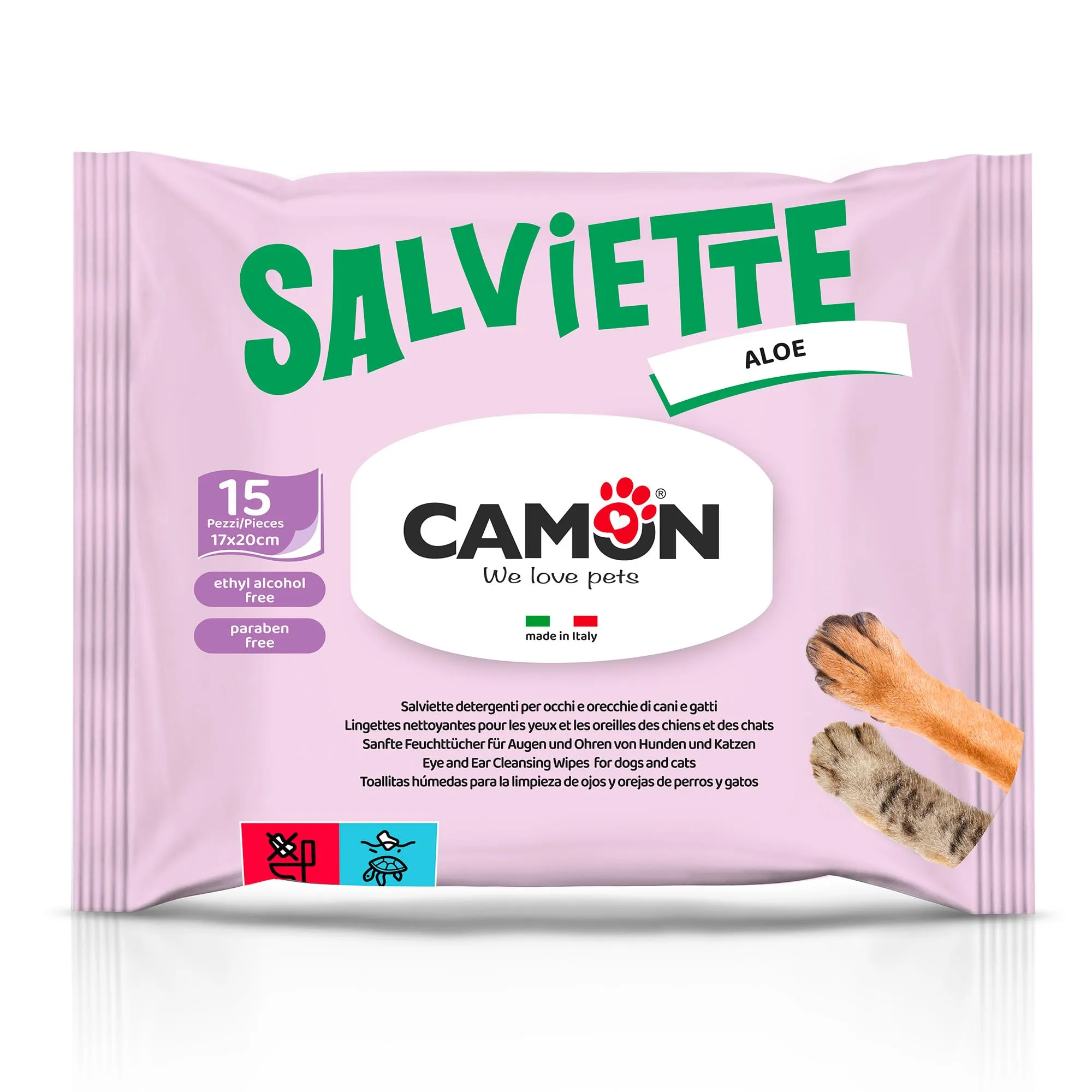 CAMON - Salviette Detergenti per Occhi e Orecchie, Box da 16 Salviette