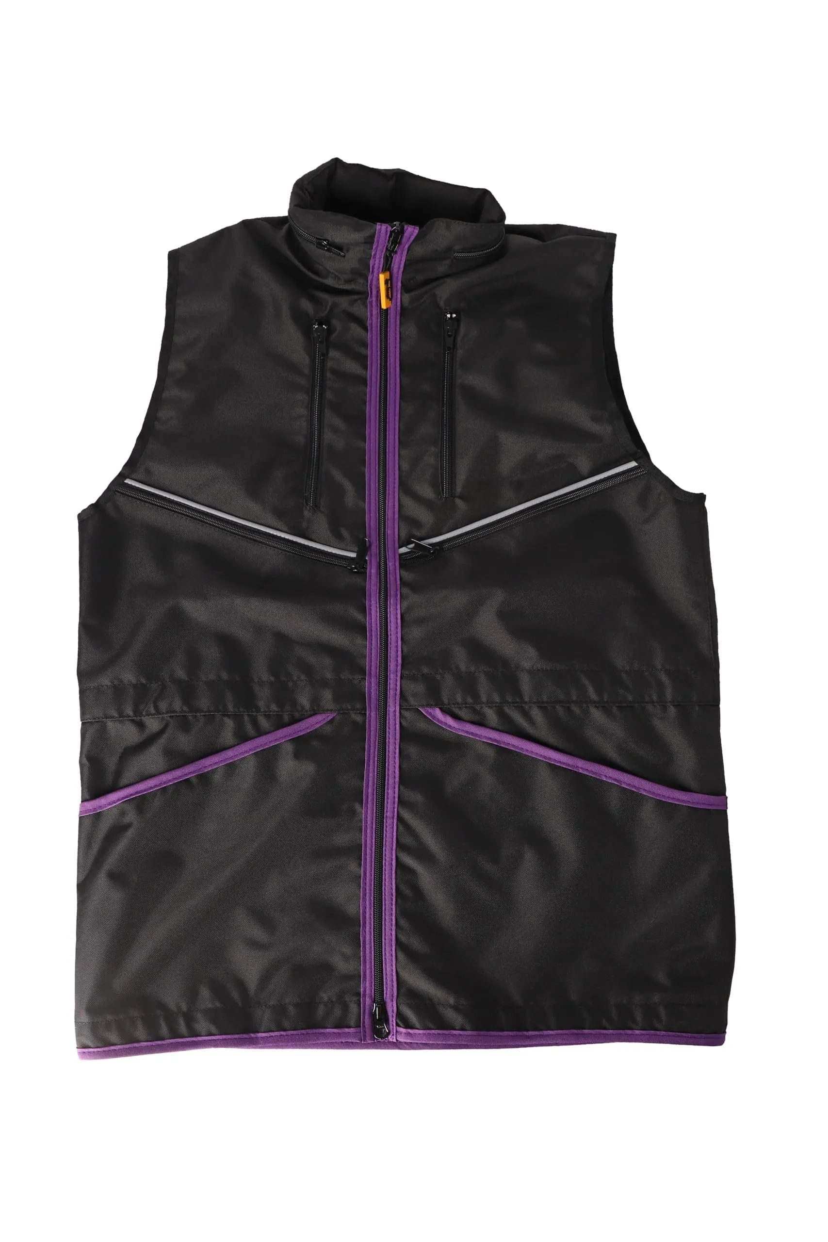 Dingo Waldemar Rutkowski Gilet da Dog Trainer con 2 Tasche con Zip, 2 Aperte, Cappuccio, Regolabile, Aderente, Impermeabile, Nero con Bordo Viola - Taglia M (16427)