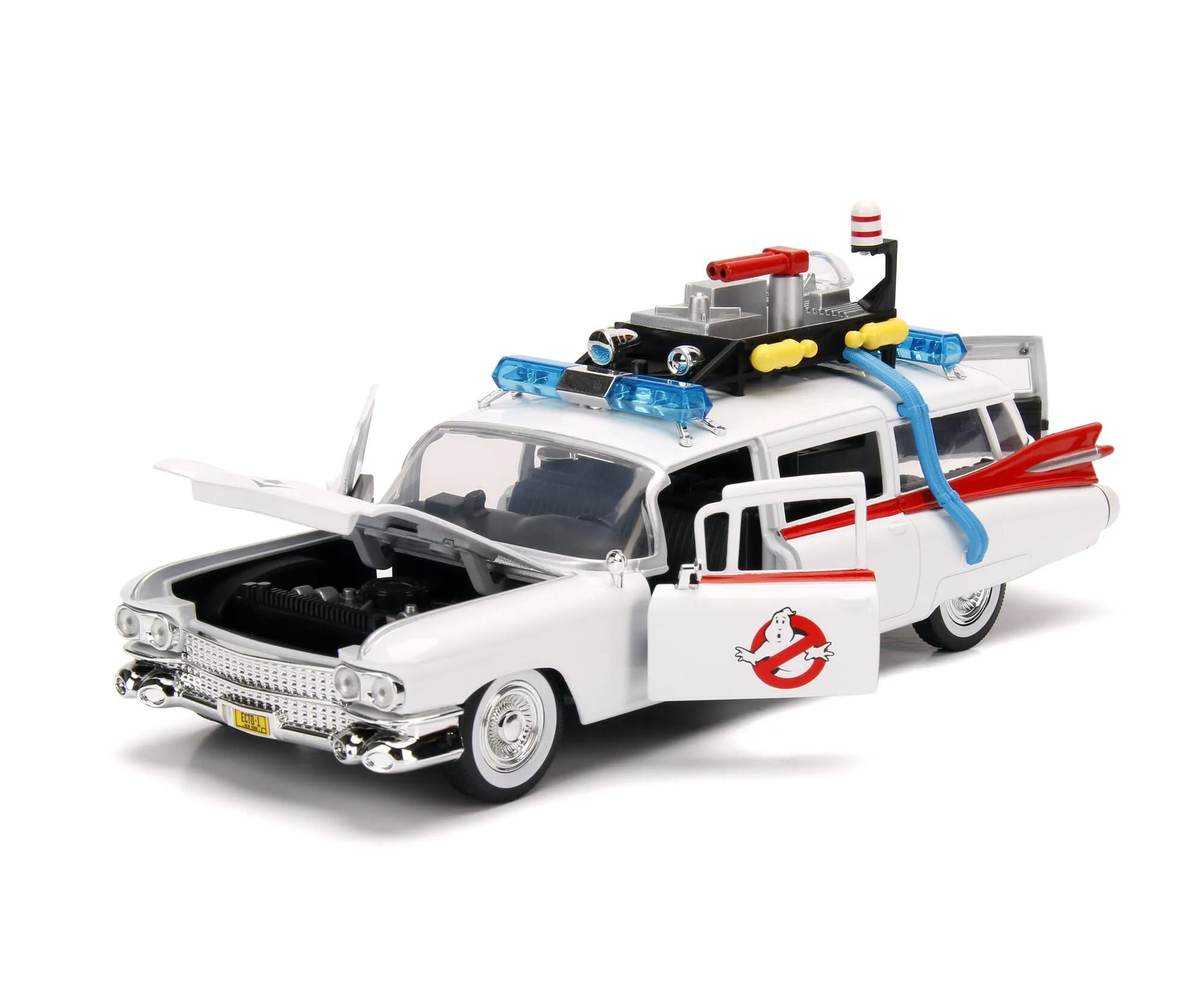 Jada Giocattoli Ghostbusters ECTO-1 Metallizzato Scala 1:24, Modello Collezionabile con Porte, Cofano e Bagagliaio Pieghevoli, Interni dettagliati e Finiture realistiche per Fan da 8 anni