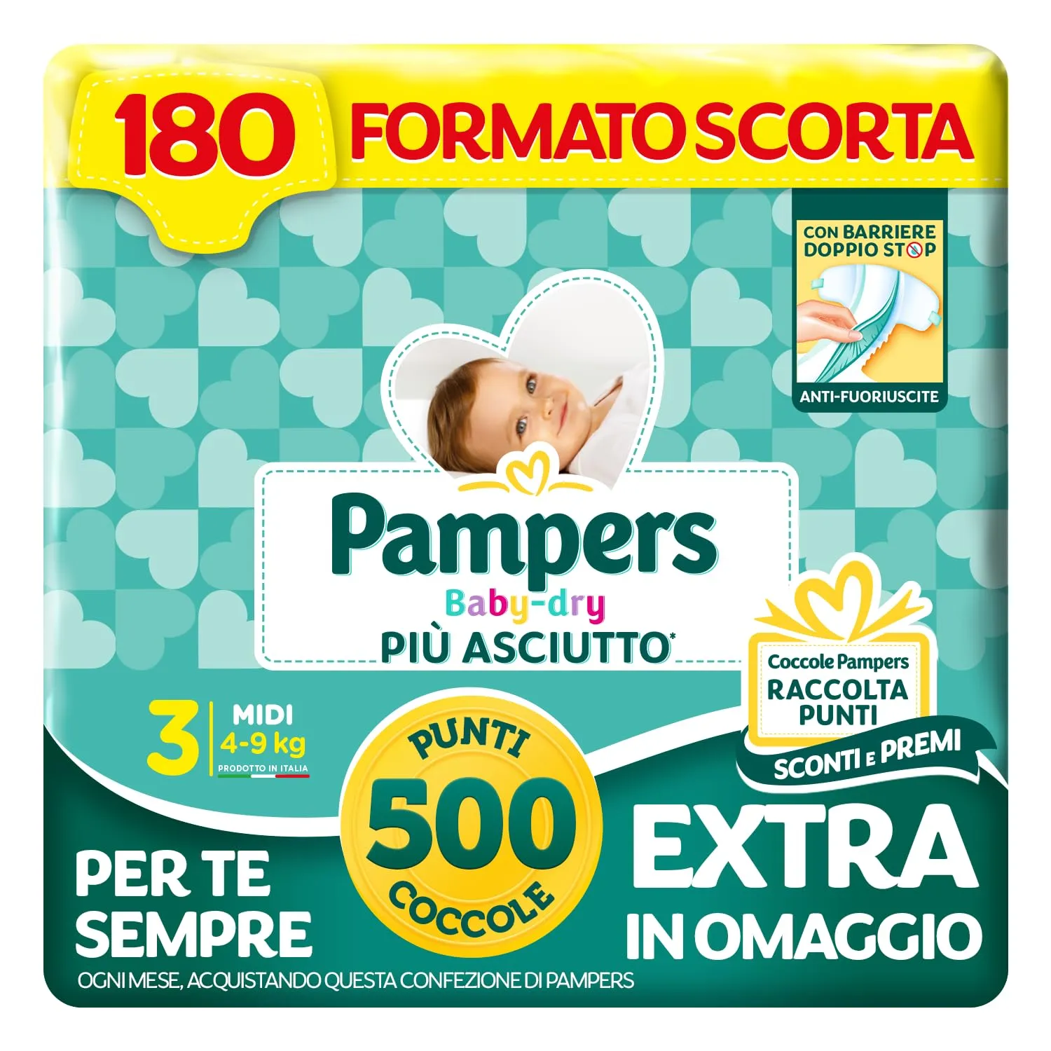 Pampers Baby Dry Midi, Taglia 3 (4-9 kg), 180 Pannolini Neonato