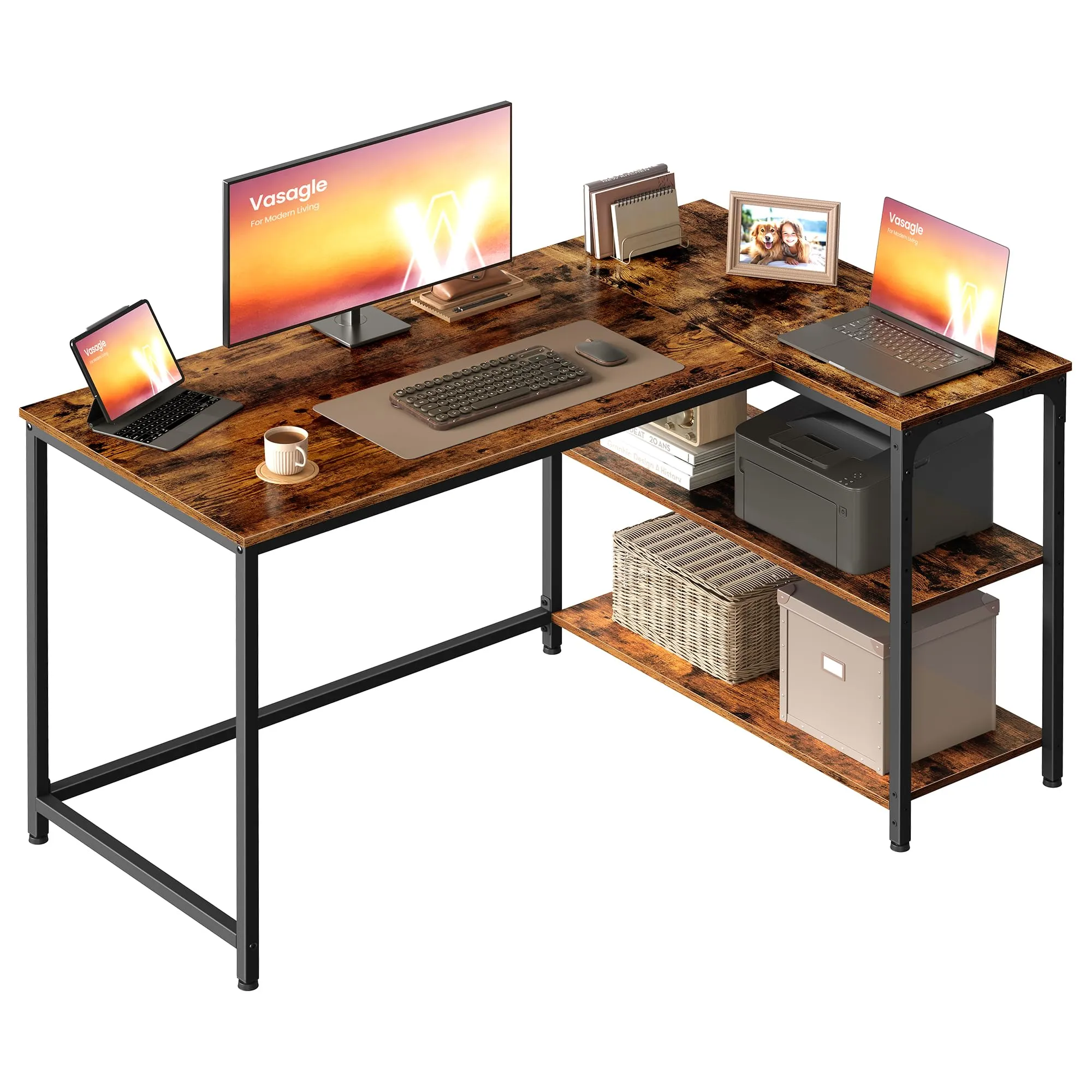VASAGLE Scrivania a L per Computer, Ripiani Reversibili, 120 x 80 x 76 cm