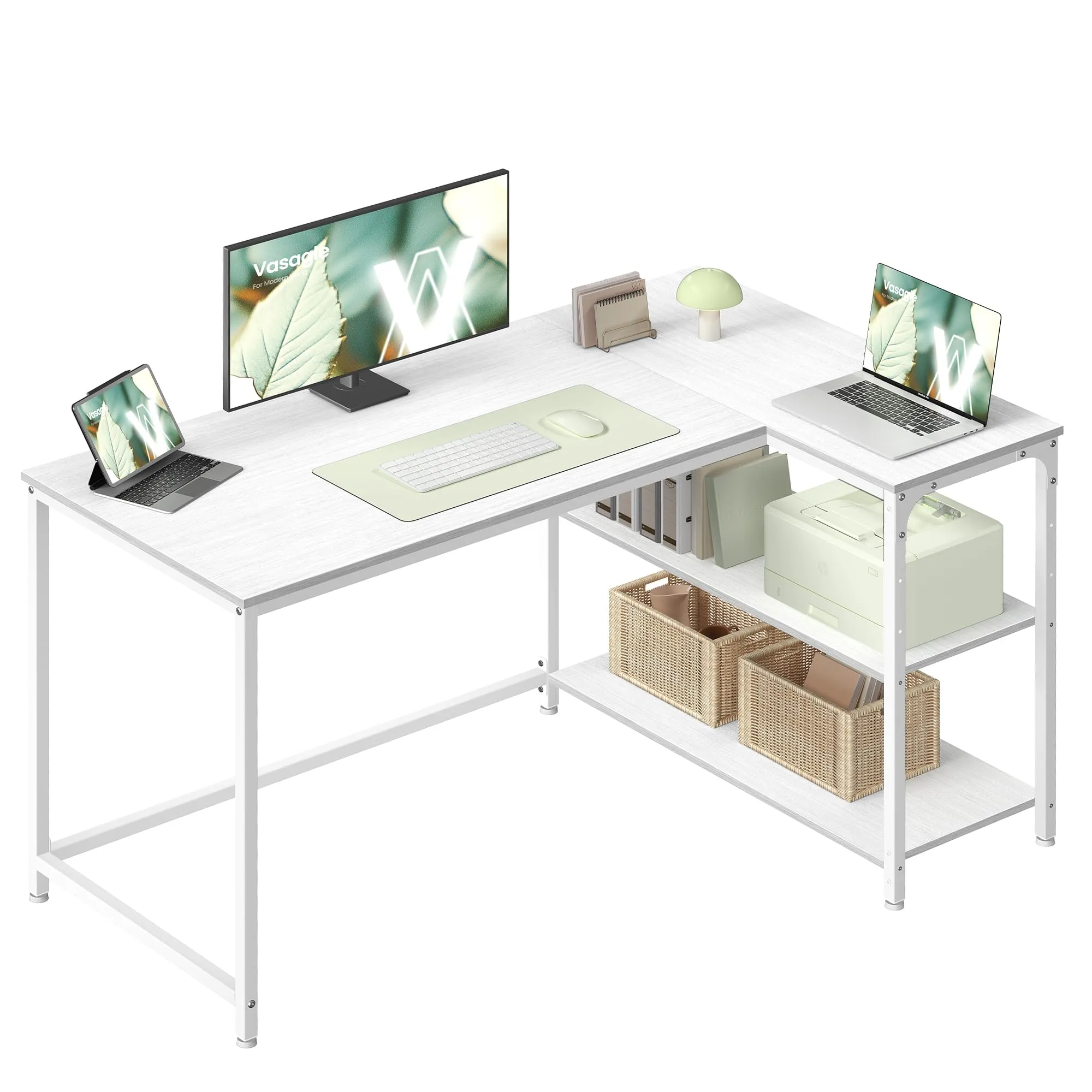 VASAGLE Scrivania a L per Computer, Ripiani Reversibili, 120 x 80 x 76 cm