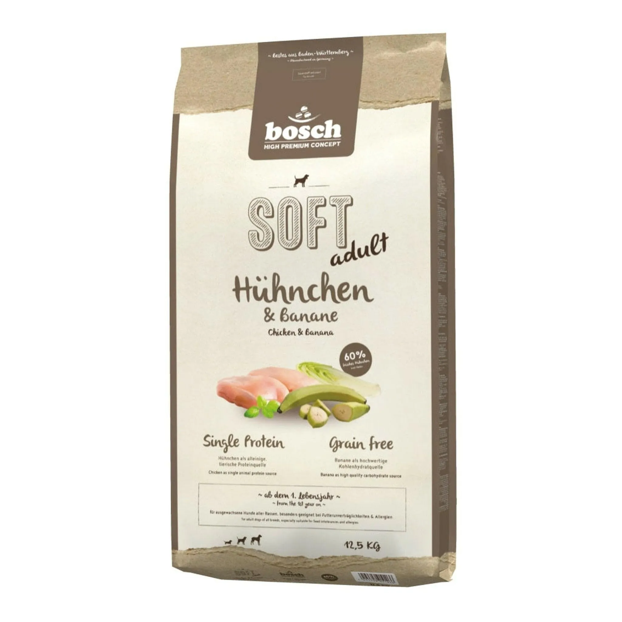 bosch HPC SOFT Pollo e banana | Cibo semi-umido per cani adulti di tutte le razze | Proteina singola | Senza cereali | 1 x 12500 g