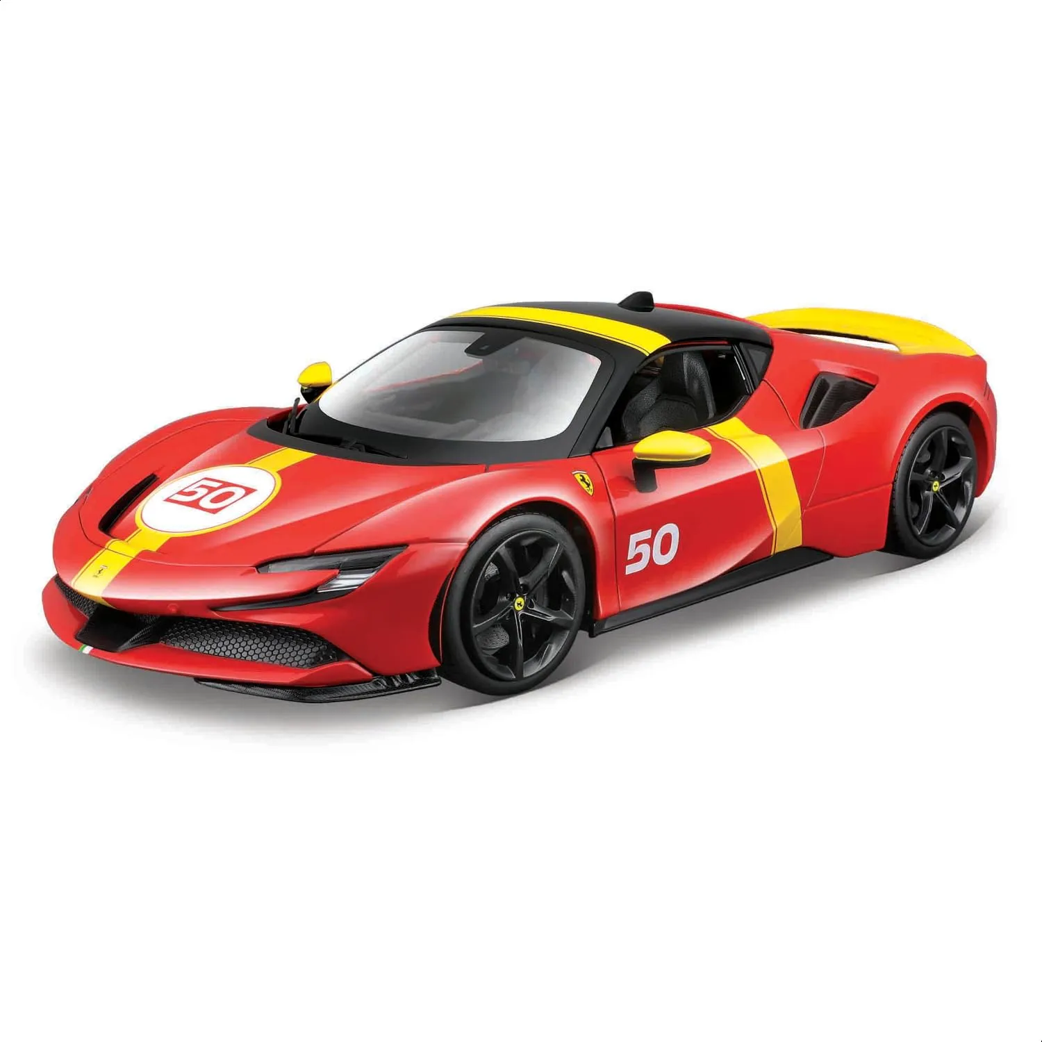 BBURAGO Ferrari SF90 STRADALE ASSETTO FIORANO Livrea Le Mans Scala 1:18, Replica Diecast con Aperture Cofano e Bagagliaio, Ruote Ammortizzate, Licenza Ferrari, Età 3+