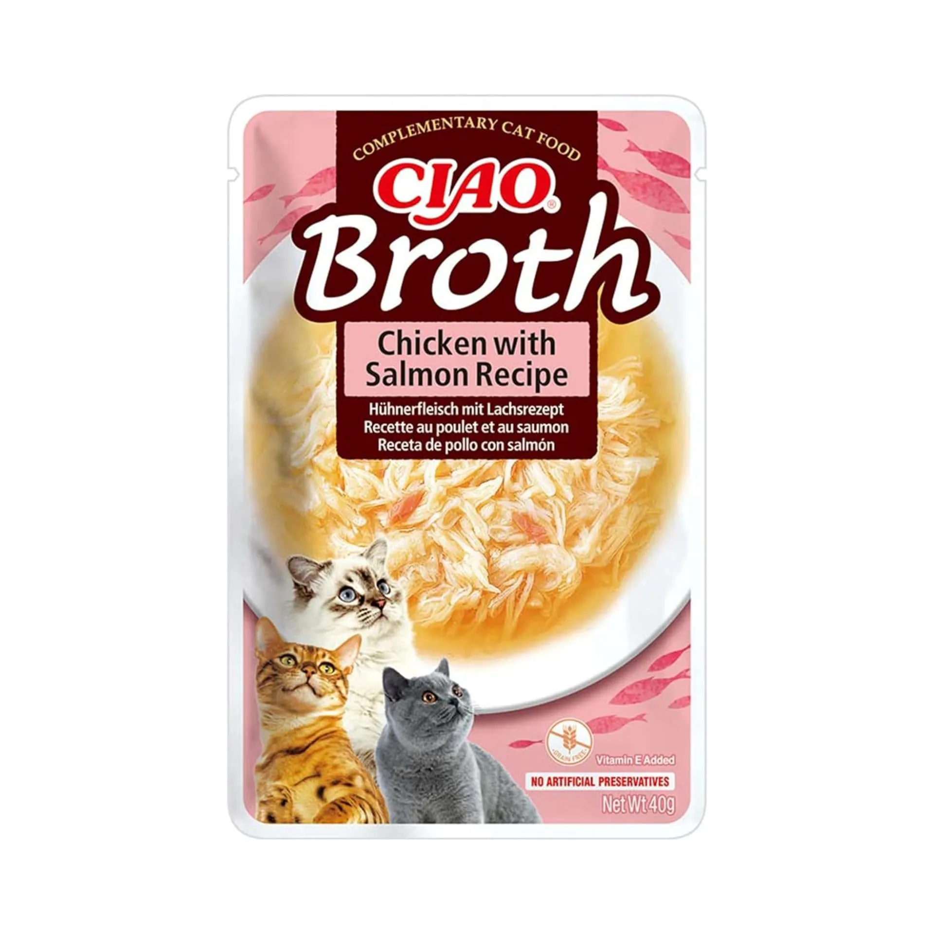 INABA Ciao Broth, Cibo Umido per Gatti al Pollo e Salmone, 1x40g