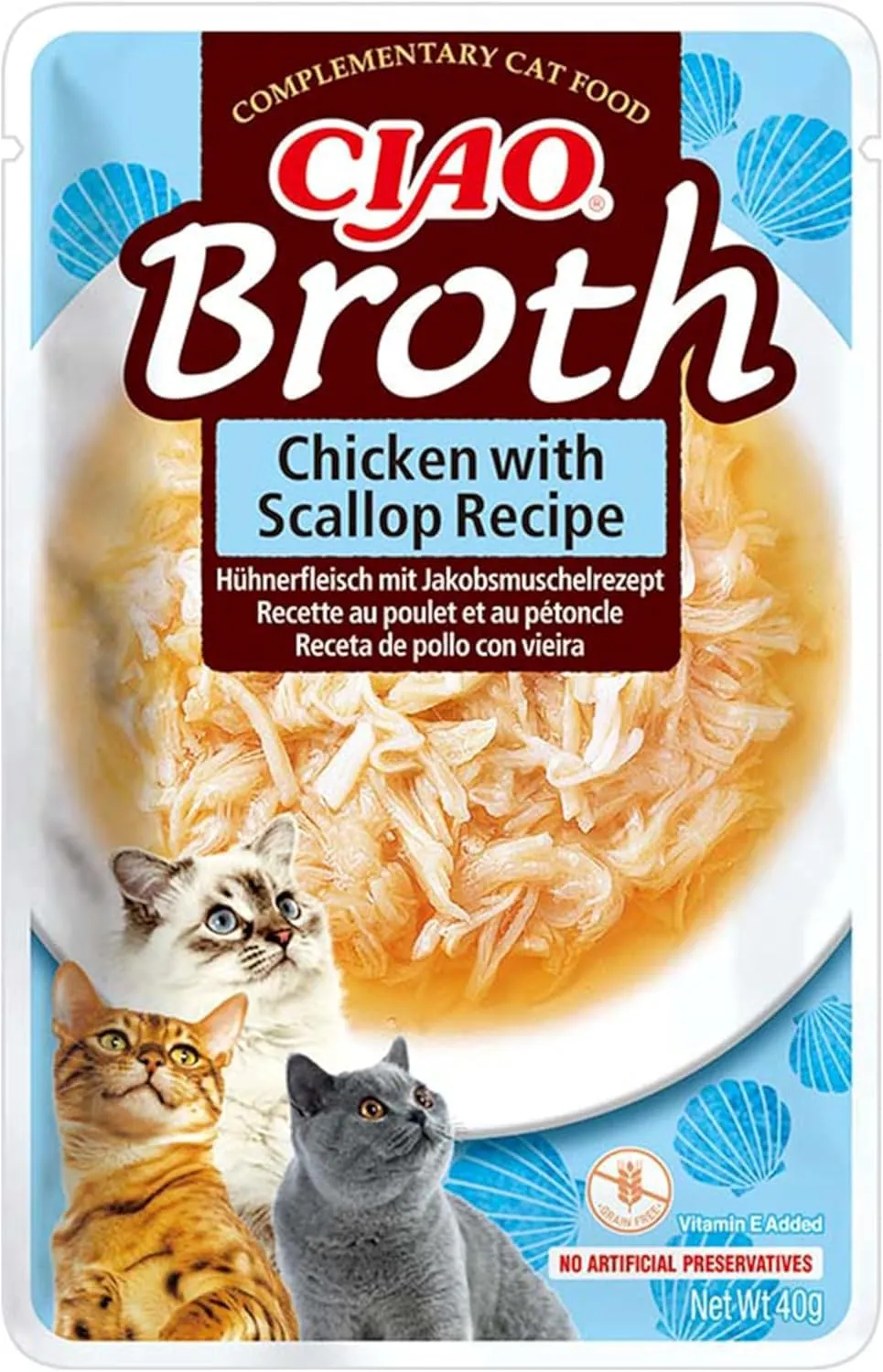 INABA Ciao Broth, Cibo Umido per Gatti al Pollo e Capesante, 1x40g