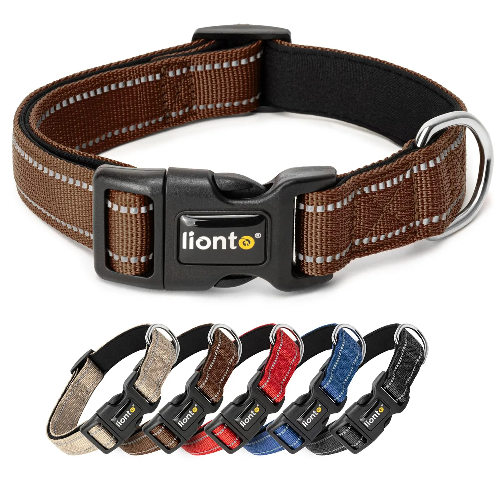 lionto Collare Cane Riflettente 360°, Imbottita, Taglia S, Marrone