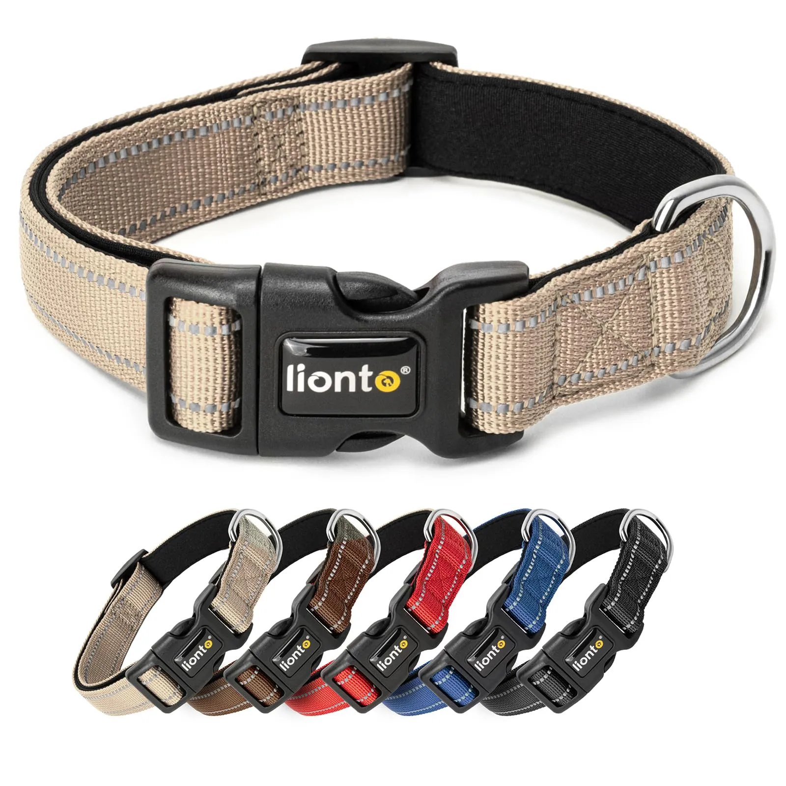 lionto Collare Cane Riflettente 360°, Imbottita, Taglia L, Beige