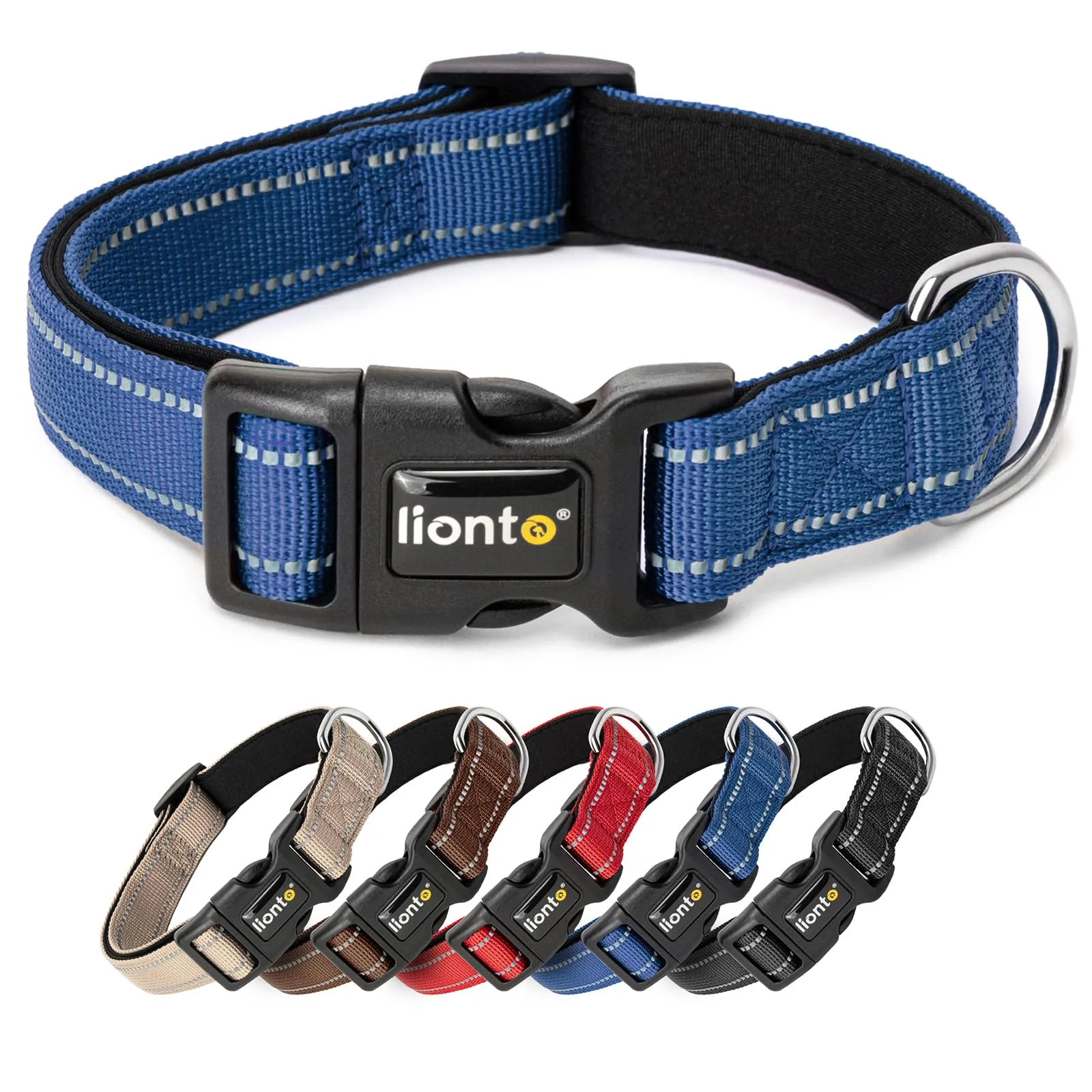 lionto Collare Cane Riflettente 360°, Imbottita, Taglia M, Blu