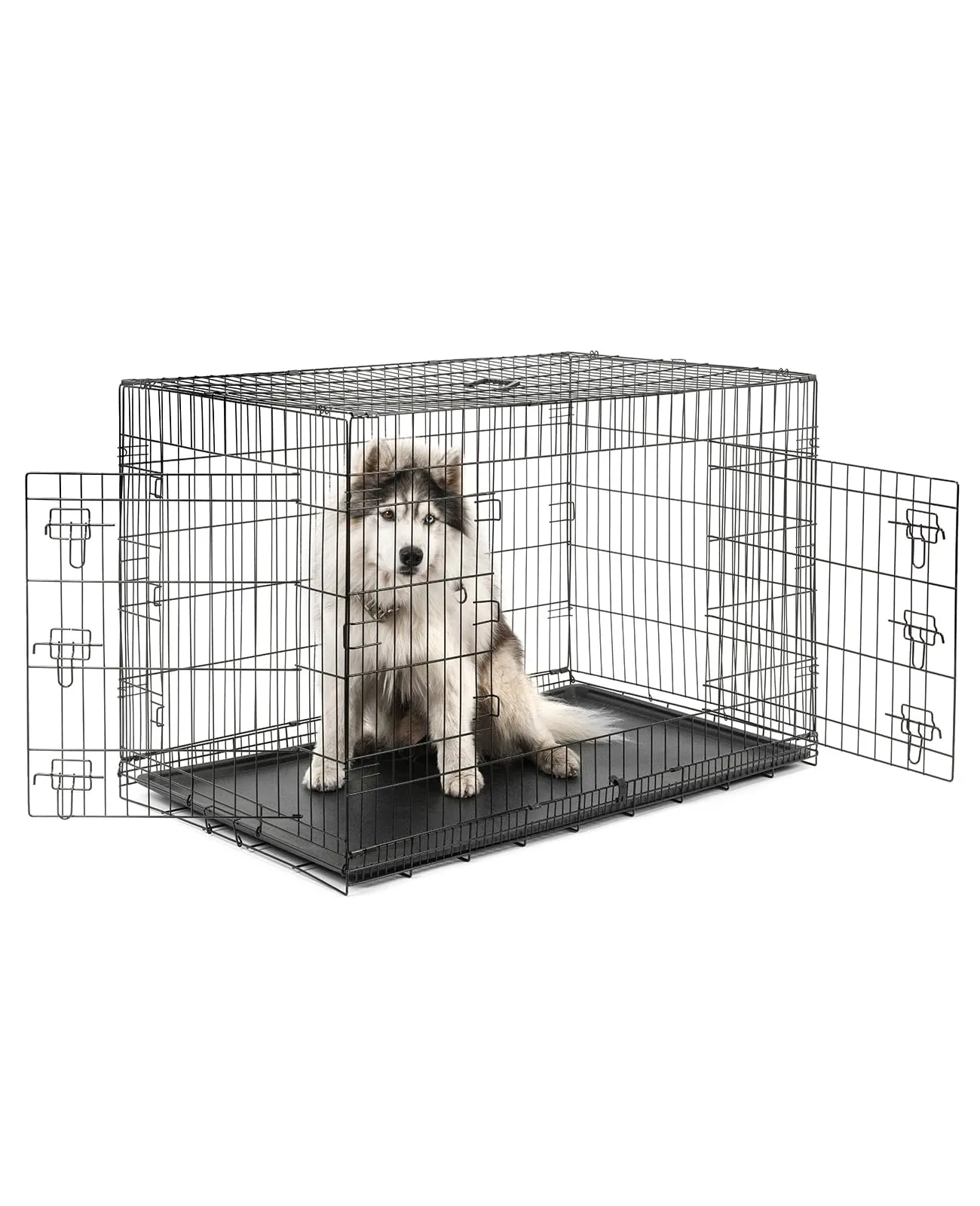 lionto Gabbia per Cani e Gatti, Pieghevole, 122 x 75 x 81 cm, Nero