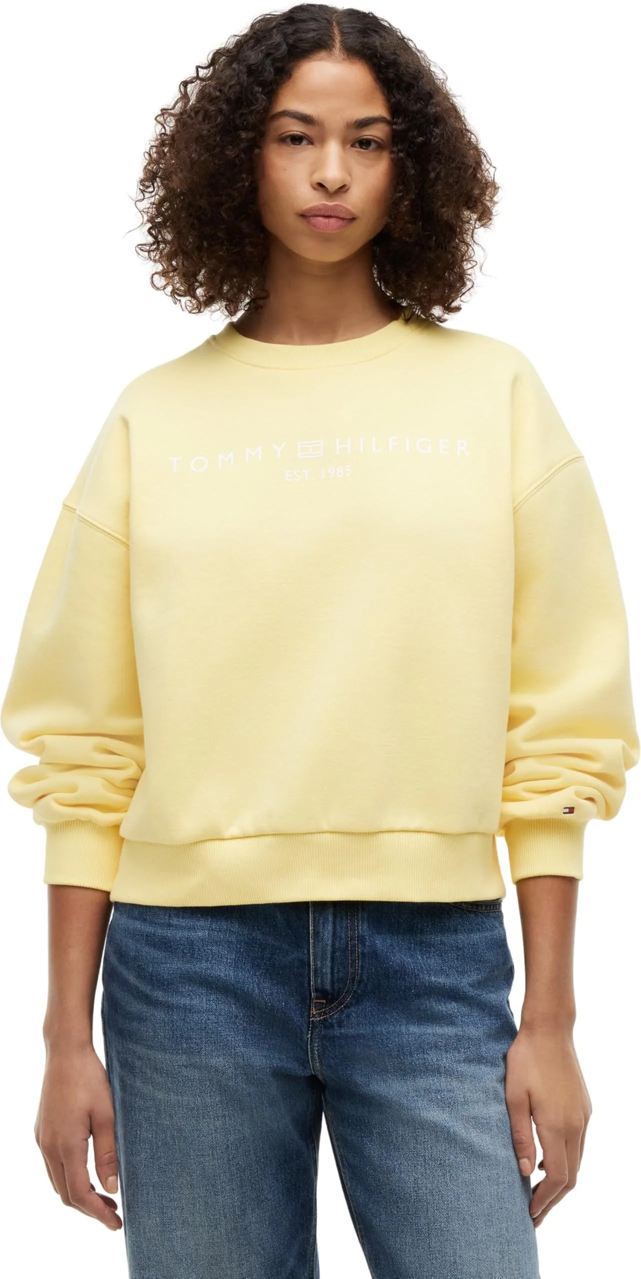 Tommy Hilfiger Donna Felpa Corp Logo Modern Relaxed Fit, Giallo (Citronella), XXS
