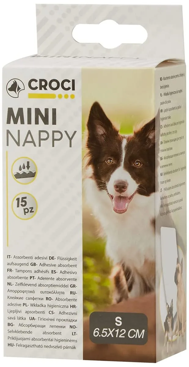 Croci Mini Nappy - Assorbenti Adesivi per Mutandine Igieniche per Cani Taglia S/6,5x12 CM, 15PZ