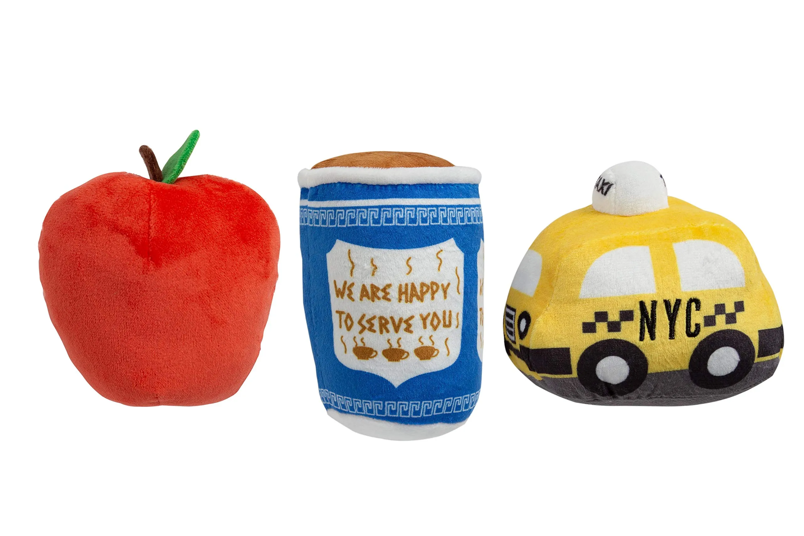 Pearhead New Bark City - Set di 3 giocattoli per cani di peluche New York City, giocattoli per cani che scricchiolano