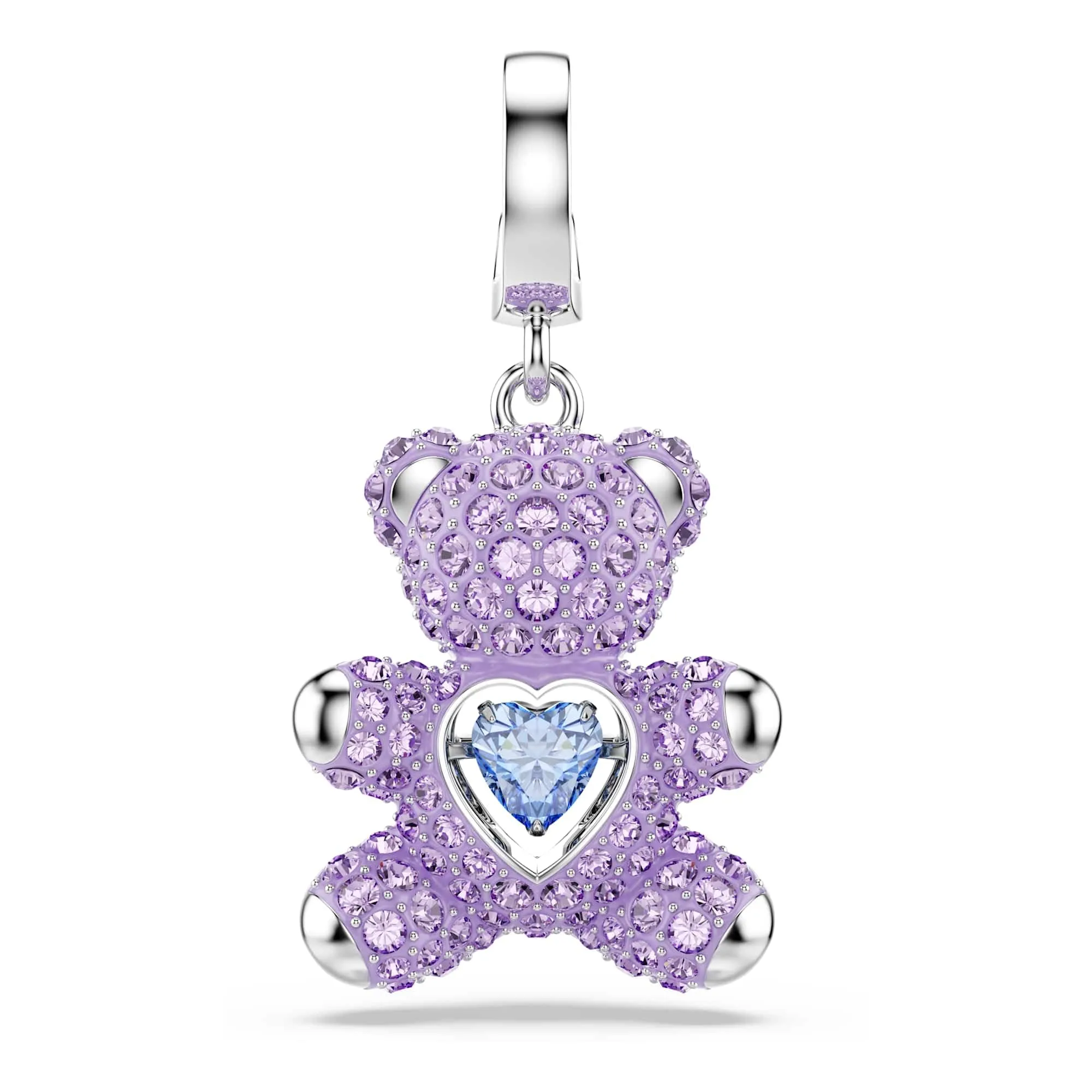 Swarovski Charm Idyllia, Taglio misto, Orsetto, Viola, Placcato rodio