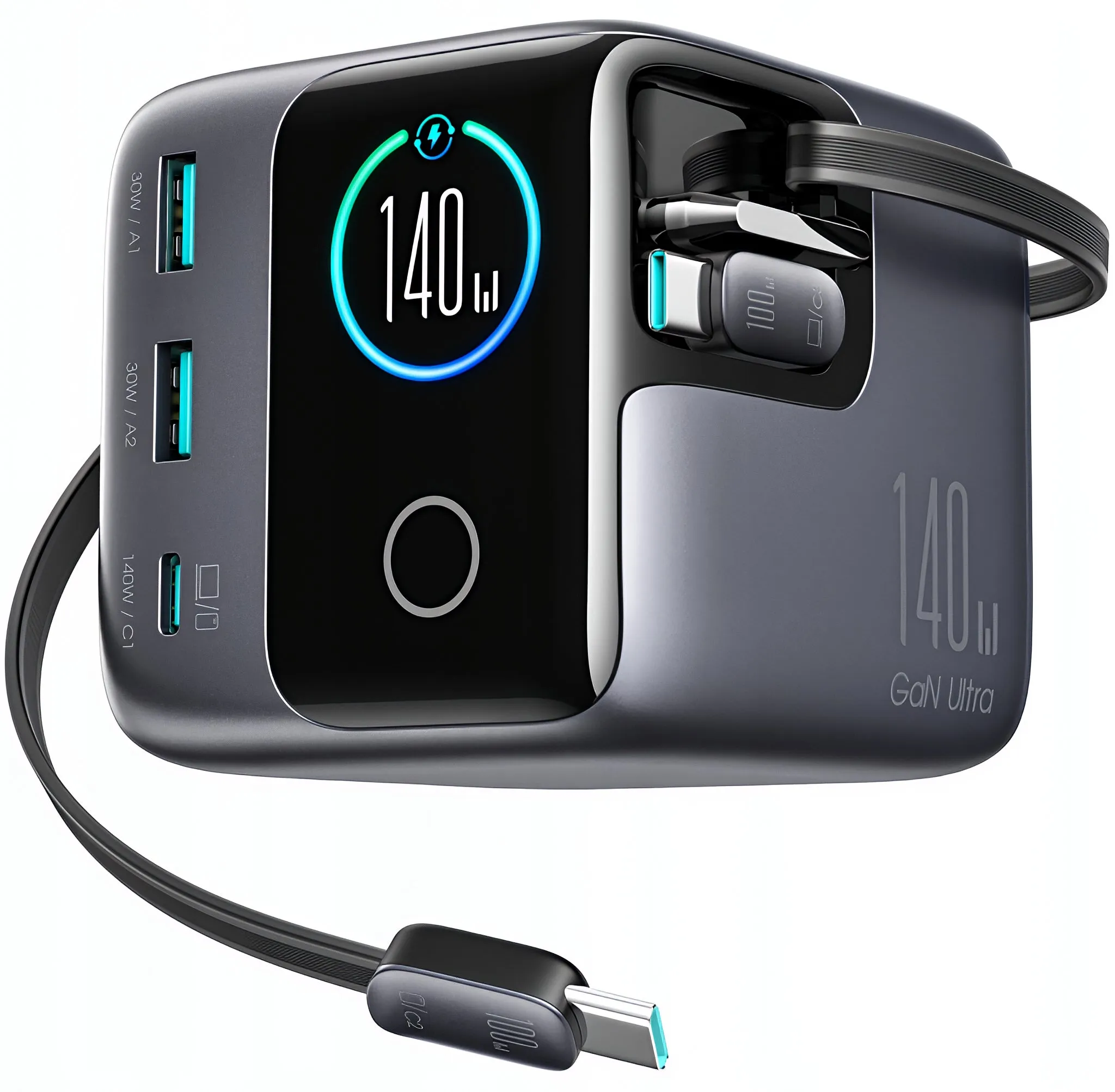 Caricabatterie Stazione Con Cavo USB-C Joyroom Podix JR-TRD01, 140W, 1 x USB-C - 2 x USB-A, Grigio
