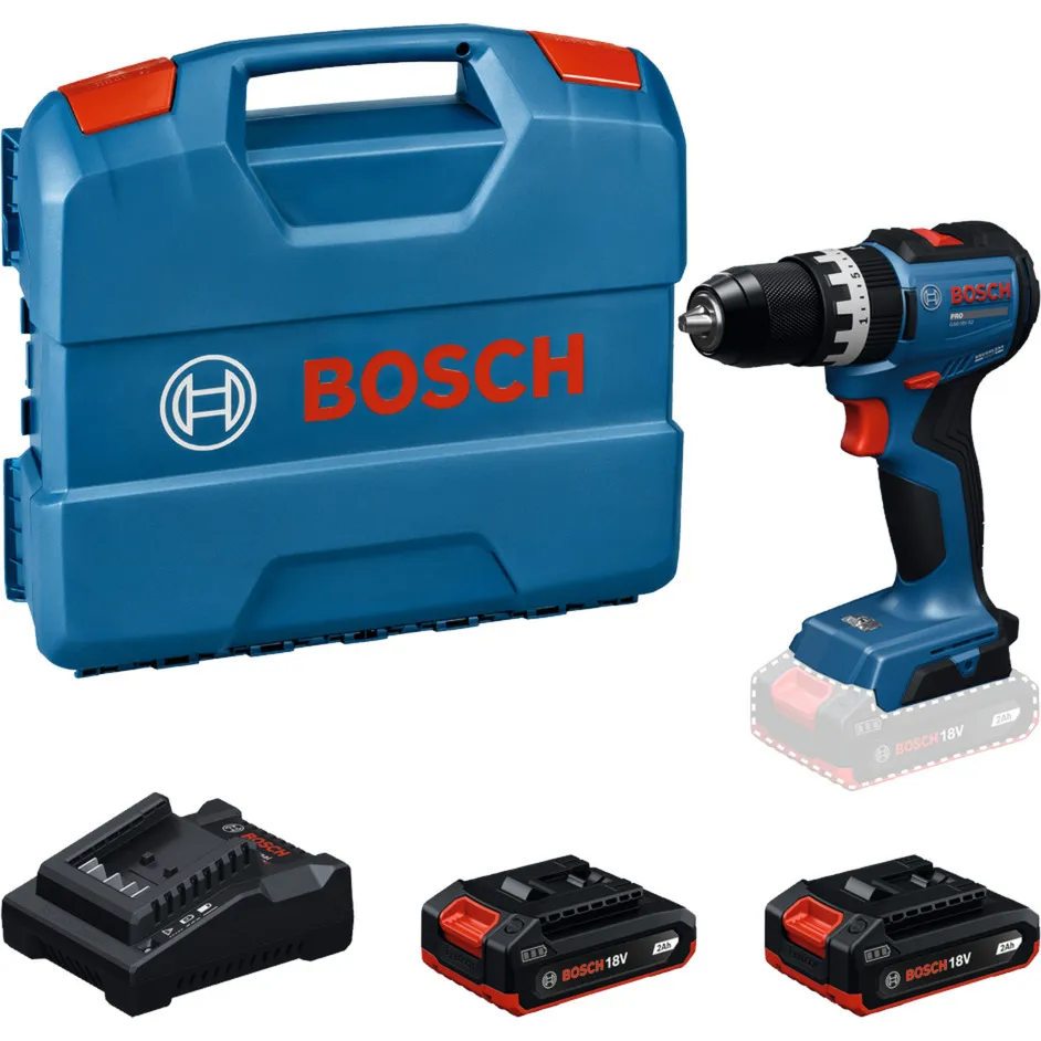 Trapano avvitatore a percussione a batteria con 2 batterie 18 volt 2,0 ampere-ora in valigetta L, Cordless