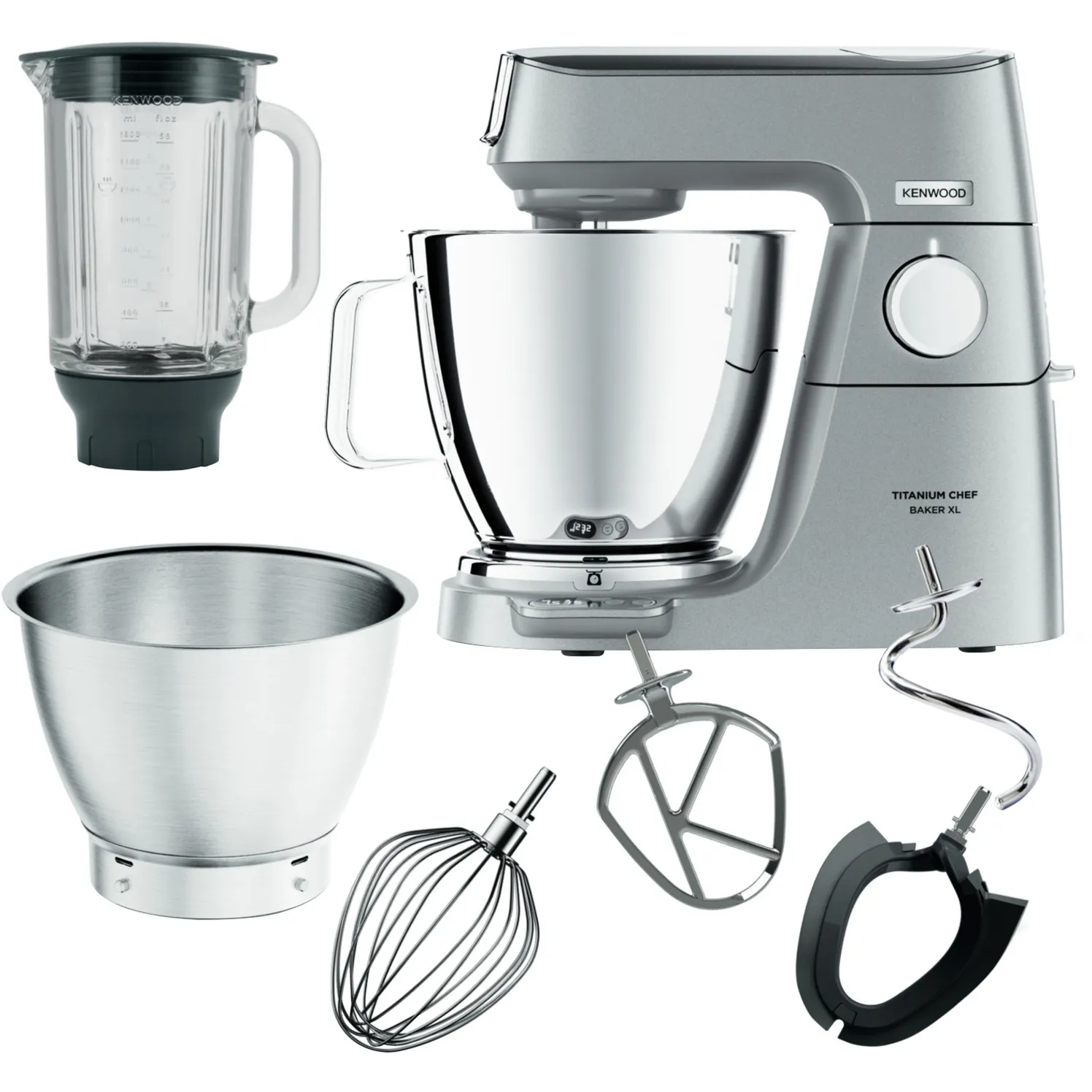 Titanium Chef Baker XL - Impastatrice planetaria, 4 ganci e fruste inox, 1200W, 7L, Silver (KVL85.124SI ), Robot da cucina