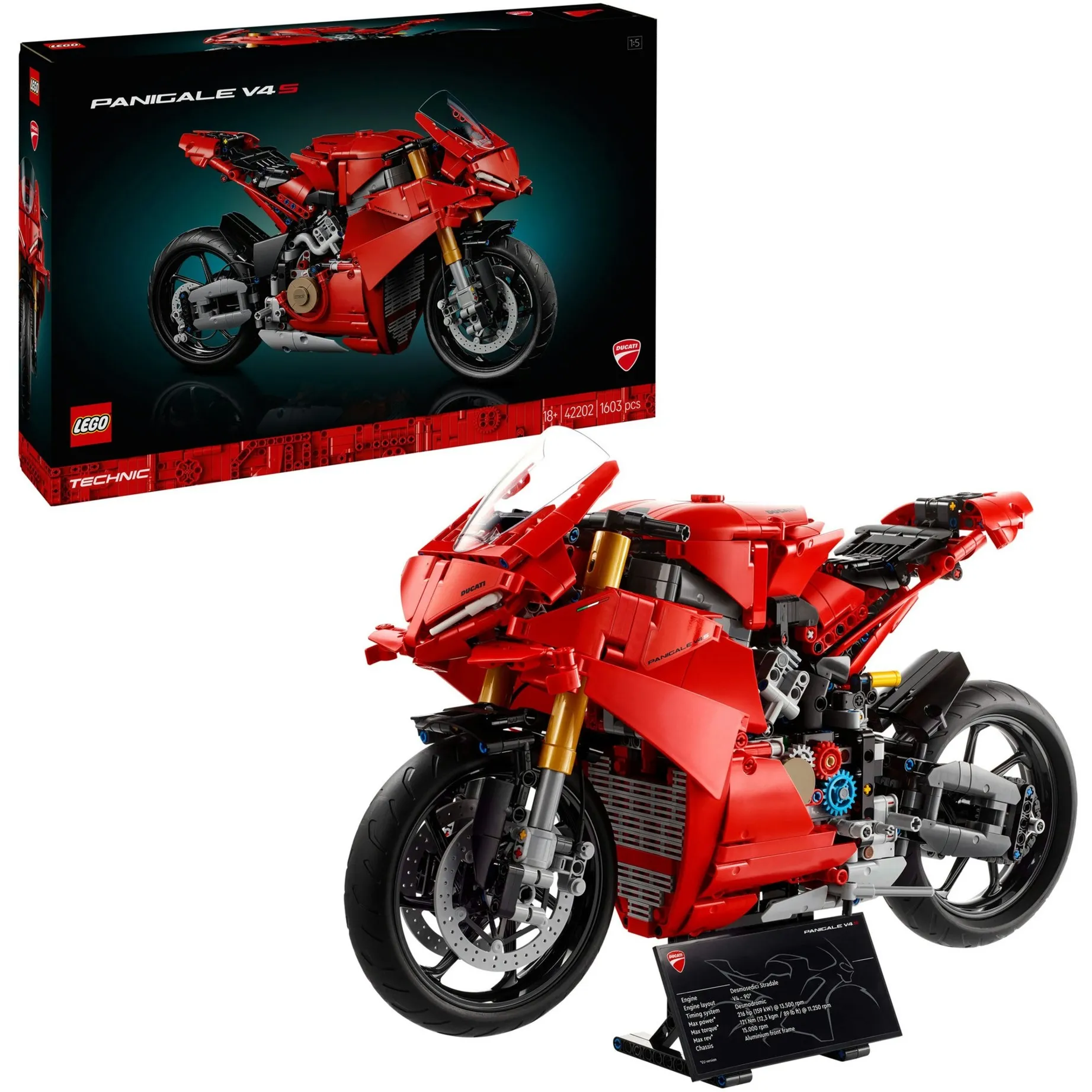 Technic 42202 Motocicletta Ducati Panigale V4 S, Modello per Adulti da Collezione, Regalo Uomo o Donna Fan delle Moto, Giochi di costruzione