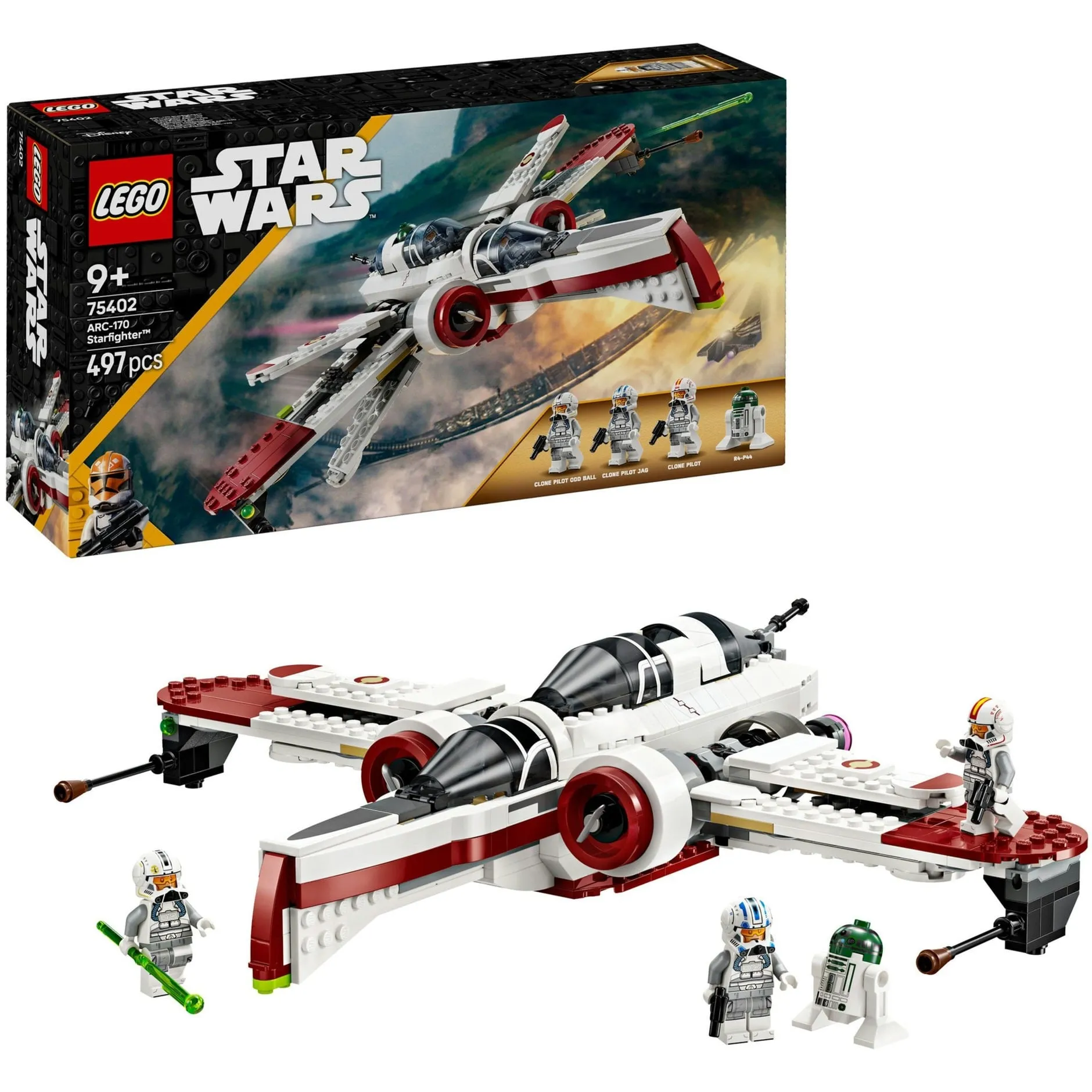 Star Wars 75402 Starfighter ARC-170 con 4 Minifigure e Droide, Regalo di Compleanno, Astronave Giocattolo per Bambini 9+, Giochi di costruzione