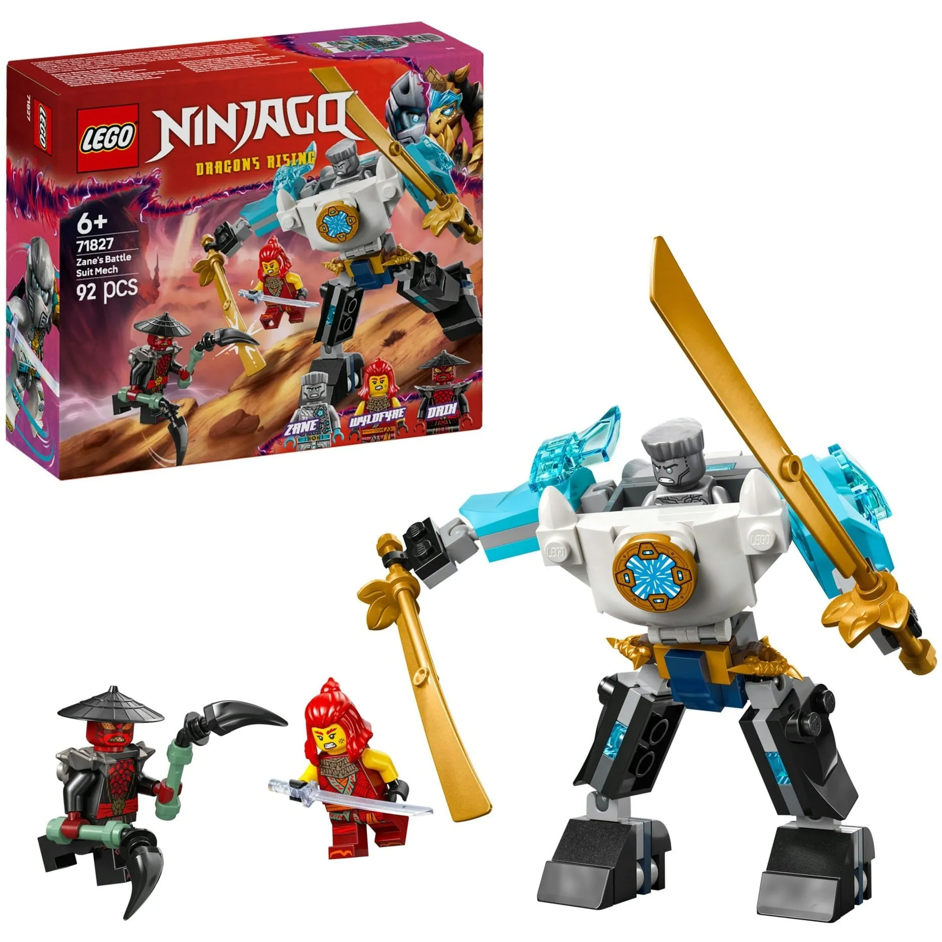 NINJAGO 71827 Mech da Battaglia di Zane - Figura Giocattolo Ninja Snodabile con 3 Minifigure e Armi, Giochi Bambini 6+, Giochi di costruzione