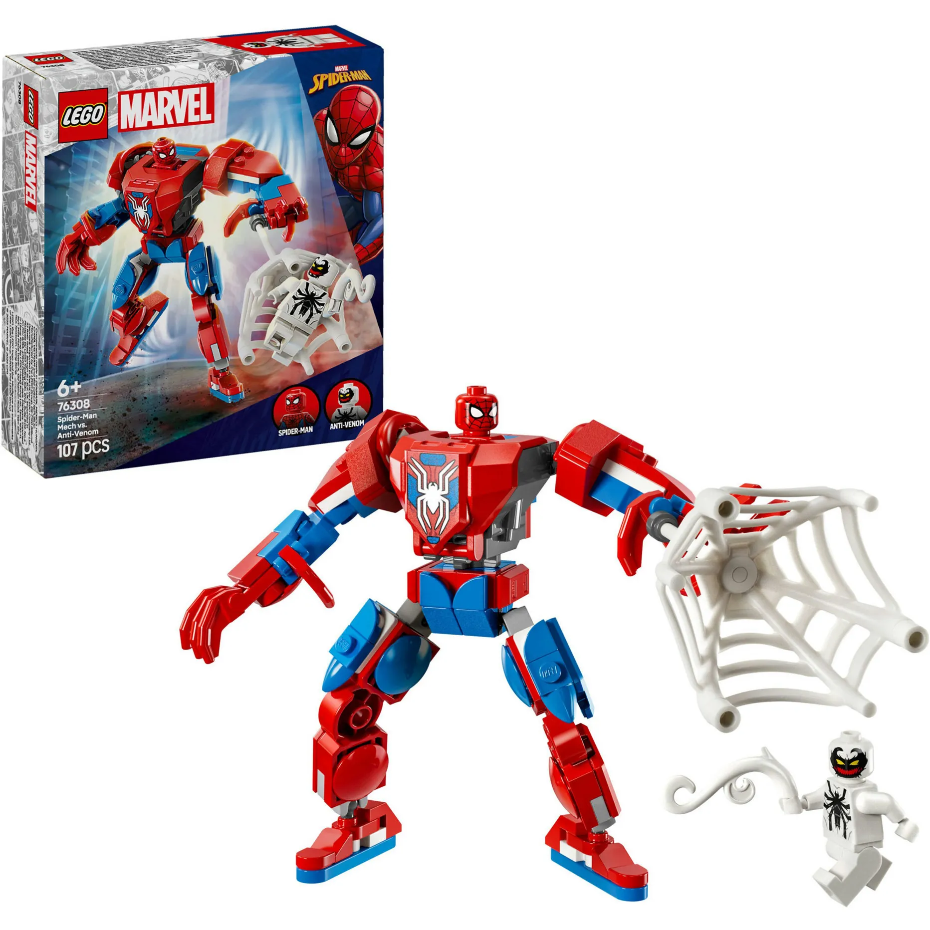 | Marvel 76308 Mech di Spider-Man Contro Anti-Venom, Action Figure Giocattolo Snodabile con 2 Minifigure per Bambini 6+, Giochi di costruzione