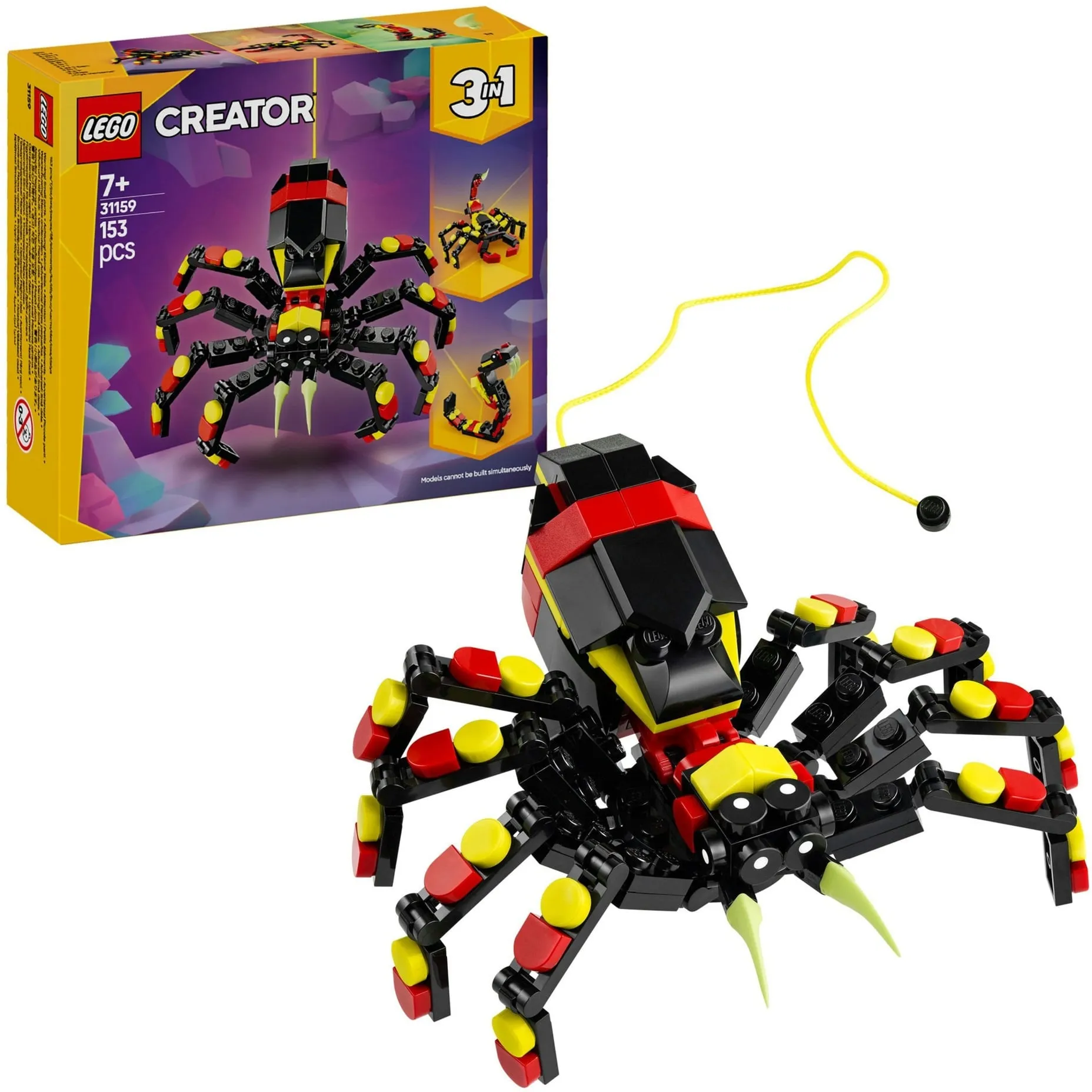 Creator 3 in 1 31159 Animali Selvatici: Ragno Trasformista, Giocattolo Trasformabile in Scorpione e Serpente, Bambini 7+, Giochi di costruzione