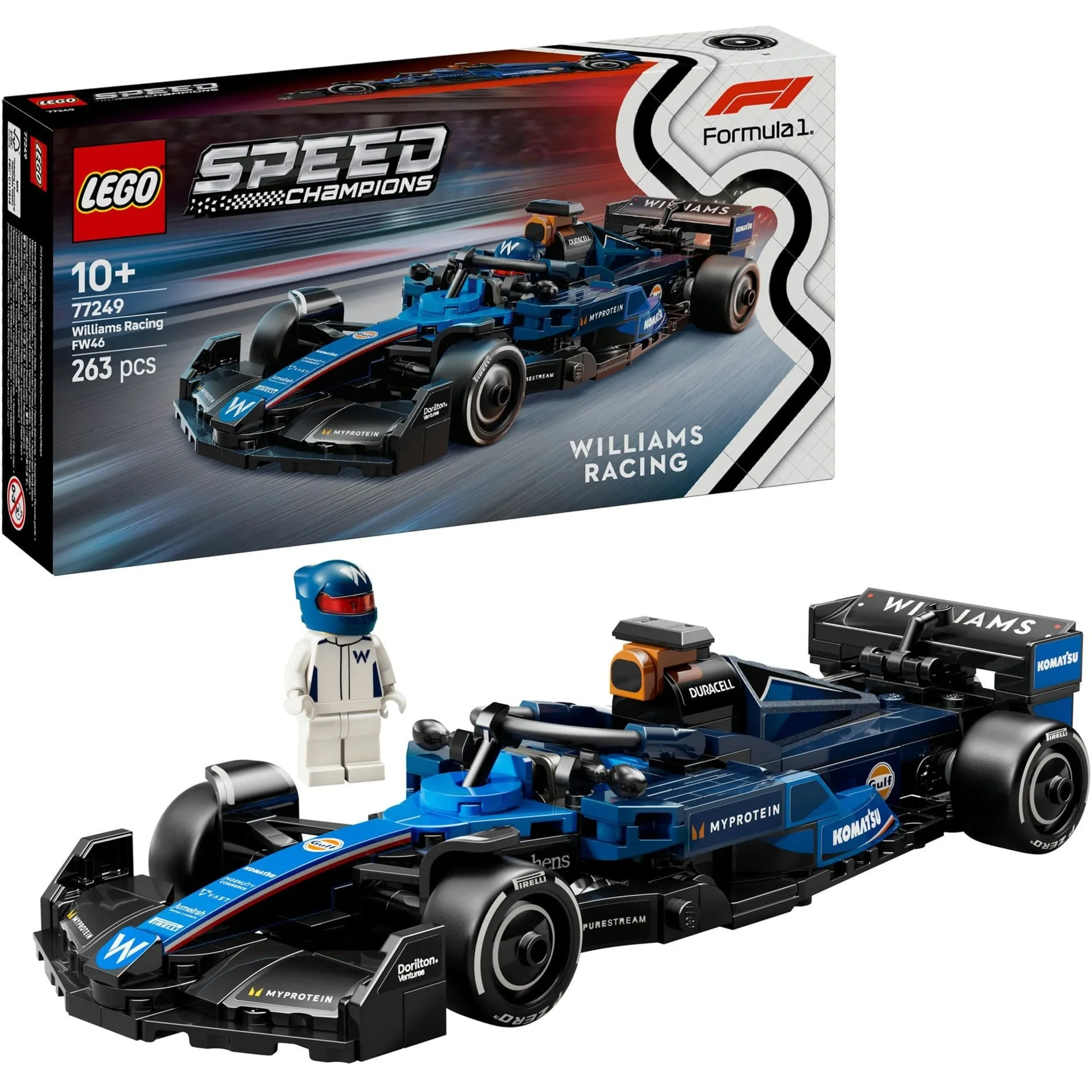 Speed Champions 77249 Auto da Corsa F1 Williams Racing FW46 Macchina Giocattolo da Collezione con Minifigure, Bambini10+, Giochi di costruzione