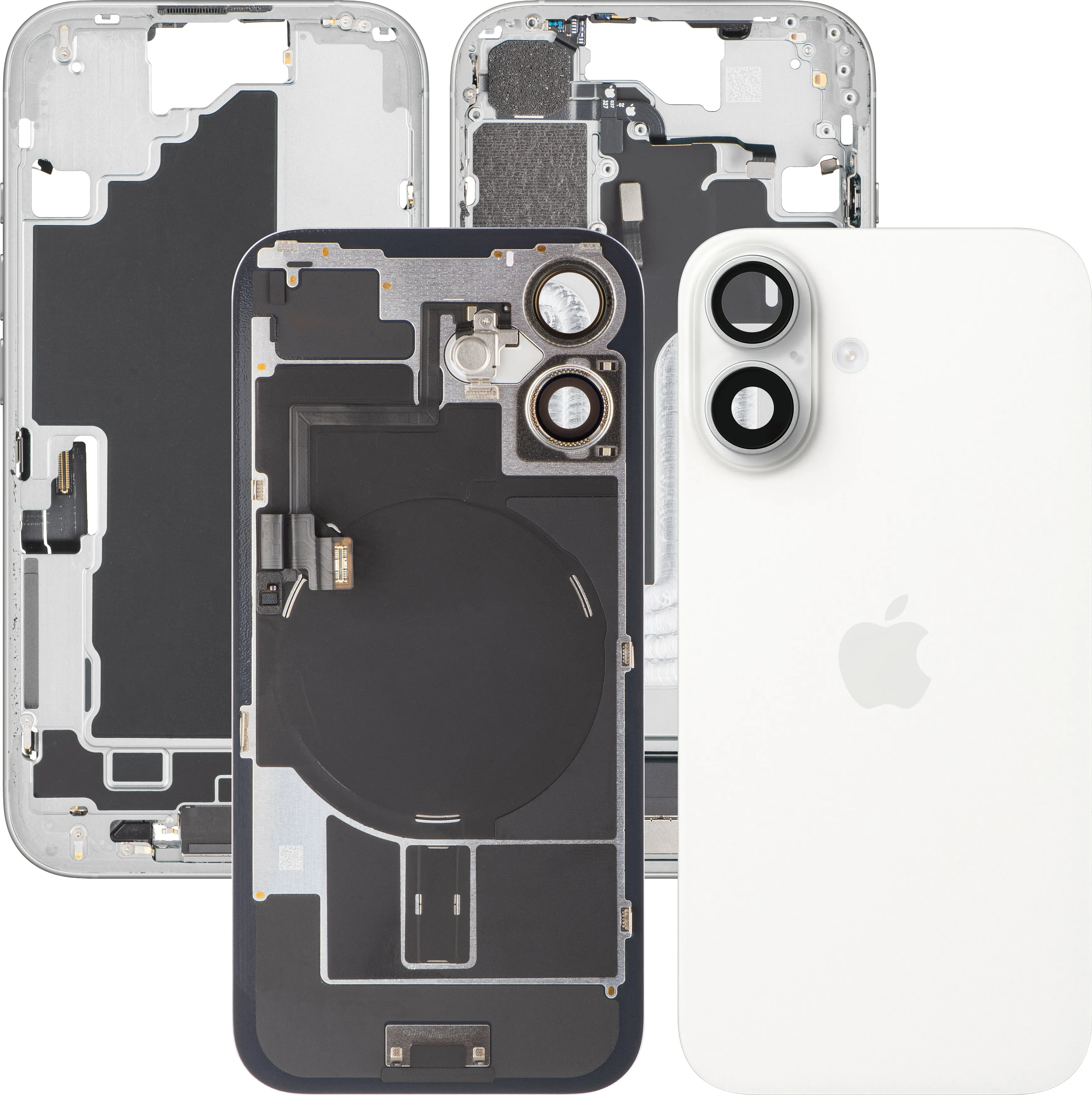 Cover Batteria Apple iPhone 16, Con Scocca Centrale, Parti Complete, Bianco, Swap Premium