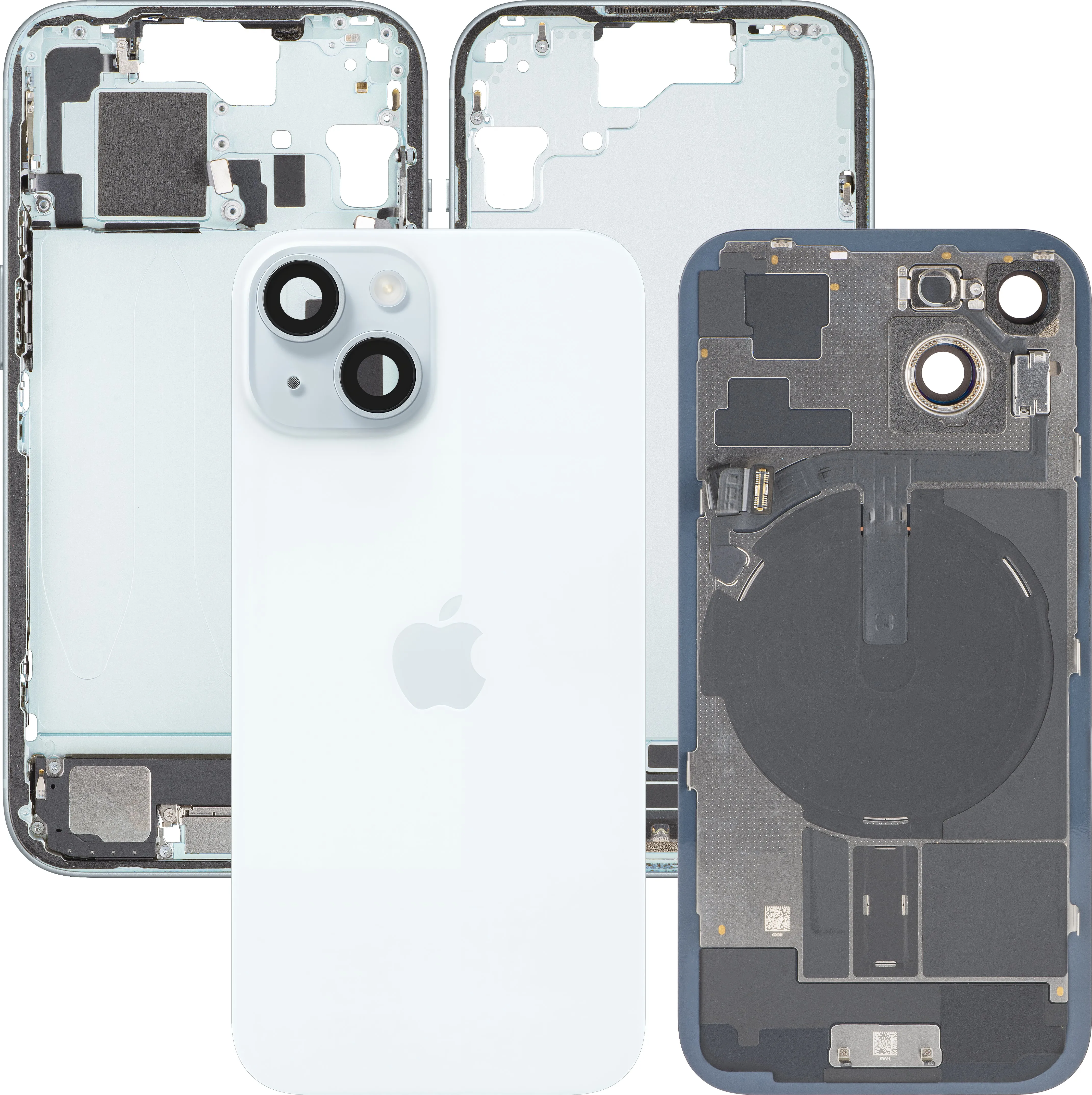 Copertura Batteria Apple iPhone 15, Con Scocca Centrale, Parti Complete, Blu, Swap Premium