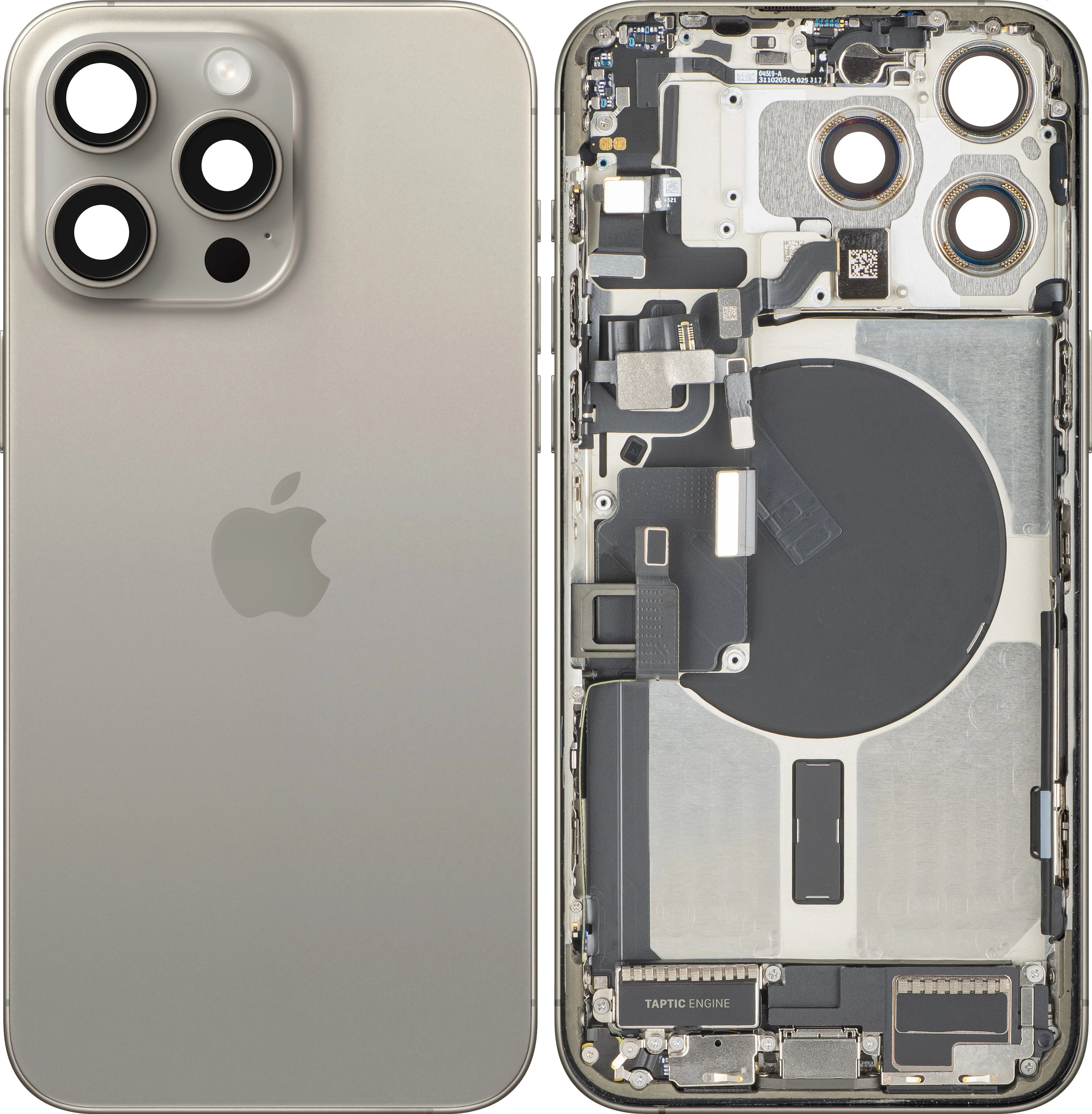 Cover Batteria Apple iPhone 15 Pro Max, Con Scocca Centrale, Parti Complete, Beige (Titanio Naturale), Swap Premium