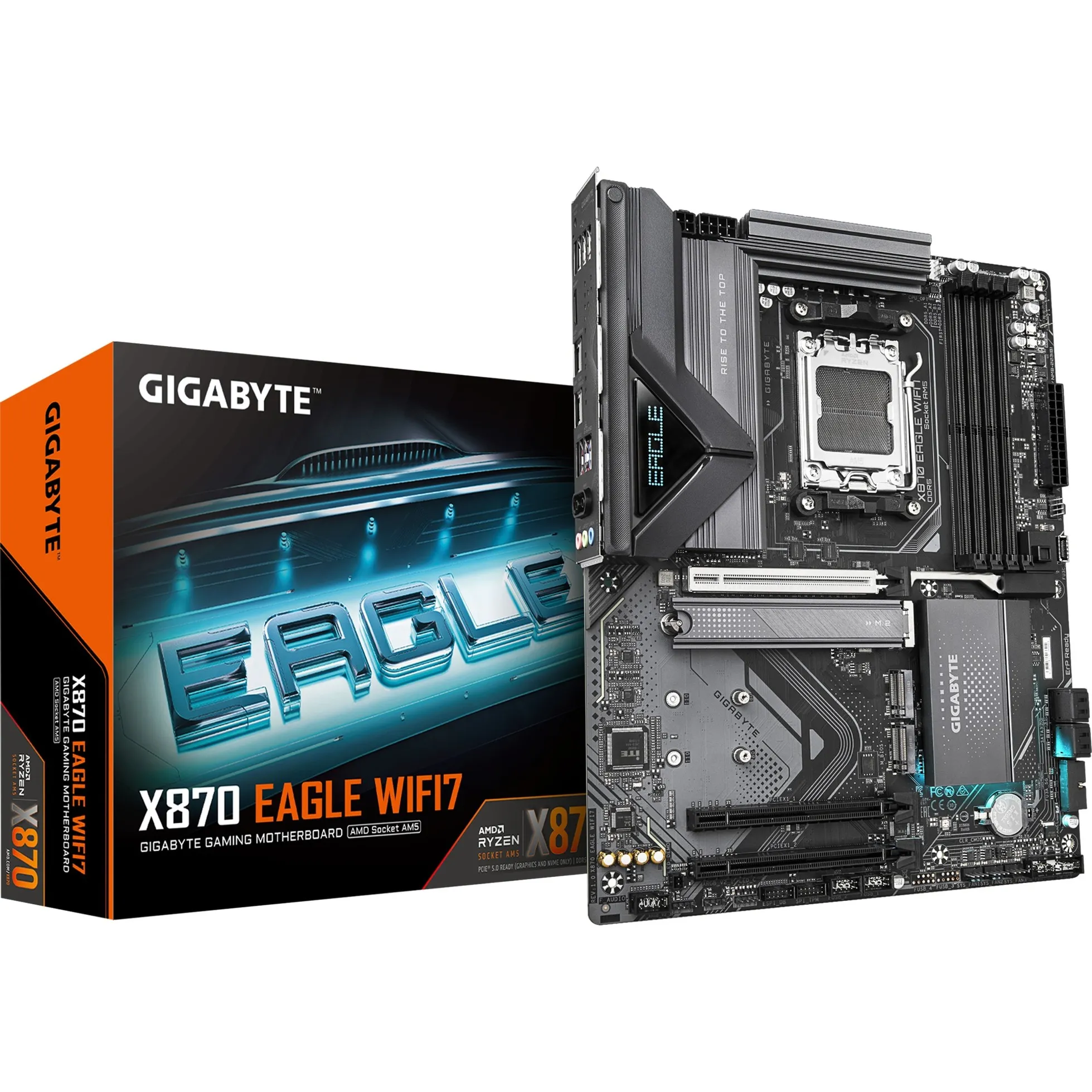 X870 EAGLE WIFI7 Scheda Madre - Supporta CPU AMD Ryzen 9000, 14+2+2 fasi VRM, fino a 8000MHz DDR5 (OC), 1xPCIe 5.0 + 2xPCIe 4.0, Wi-Fi 7, LAN 2.5GbE, USB 4