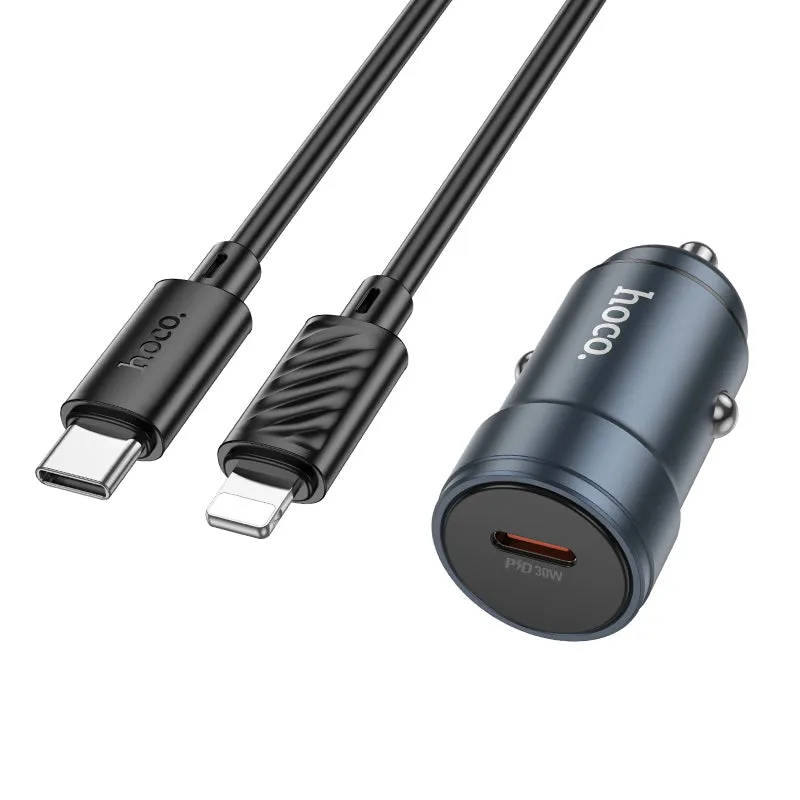 Caricabatterie Auto Con Cavo Lightning HOCO Z57, 30W, 3A, 1 x USB-C, Grigio