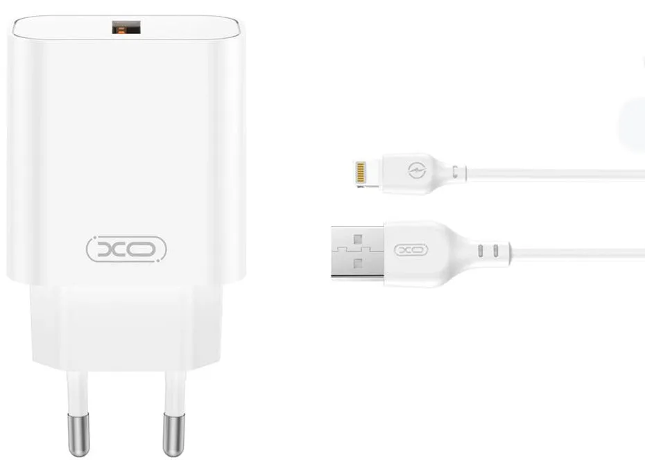 Caricabatterie da Rete con Cavo Lightning XO Design CE33, 18W, 3A, 1 x USB-A, Bianco
