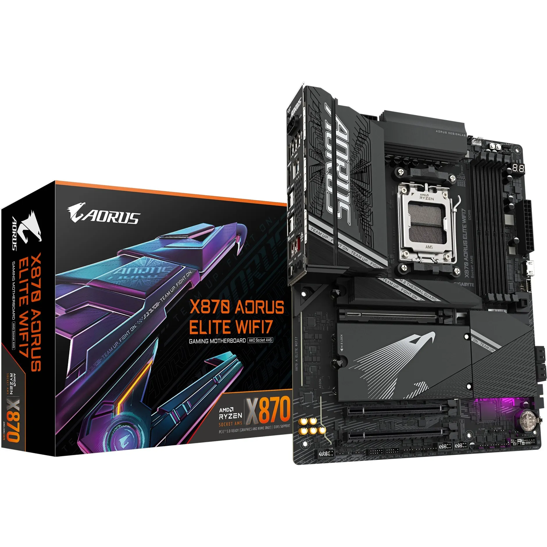 X870 AORUS ELITE WIFI7 Scheda Madre - Supporta CPU AMD Ryzen 9000, 16+2+2 fasi VRM, fino a 8000MHz DDR5 (OC), 3xPCIe 5.0 + 1xPCIe 4.0, Wi-Fi 7, LAN 2.5GbE, USB 4