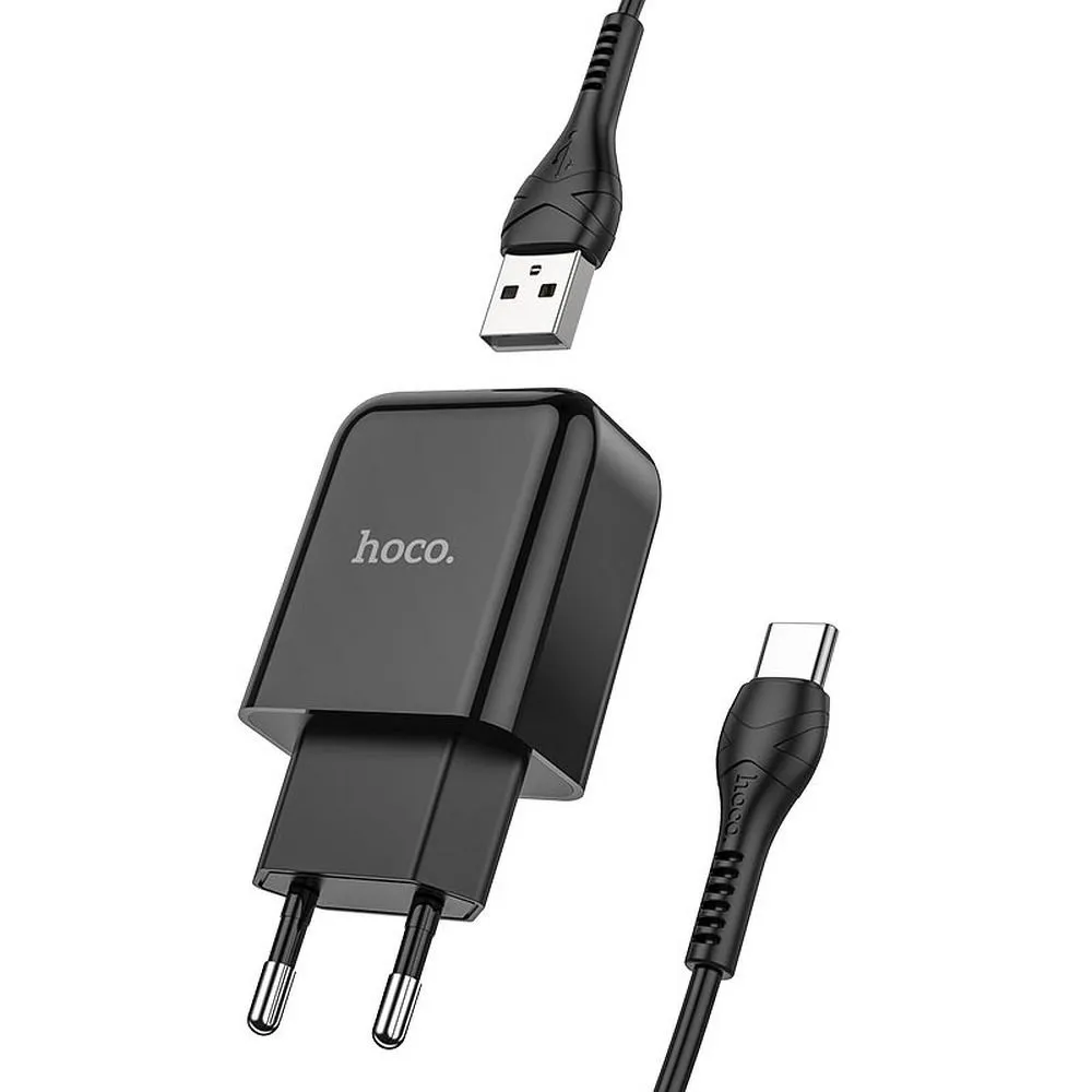 Caricabatterie da rete con cavo USB-C HOCO N2, 10W, 2A, 1 x USB-A, Nero