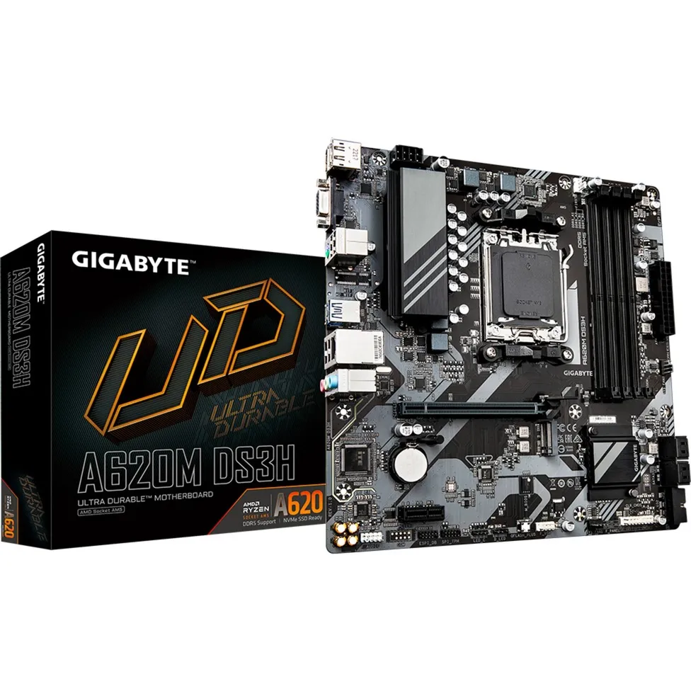 A620M DS3H Scheda madre - Supporta CPU AMD Ryzen 8000, VRM digitale 5+2+2 fasi, fino a 7600MHz DDR5 (OC), 1xPCIe 4.0 M.2, GbE LAN, USB 3.2 Gen 1