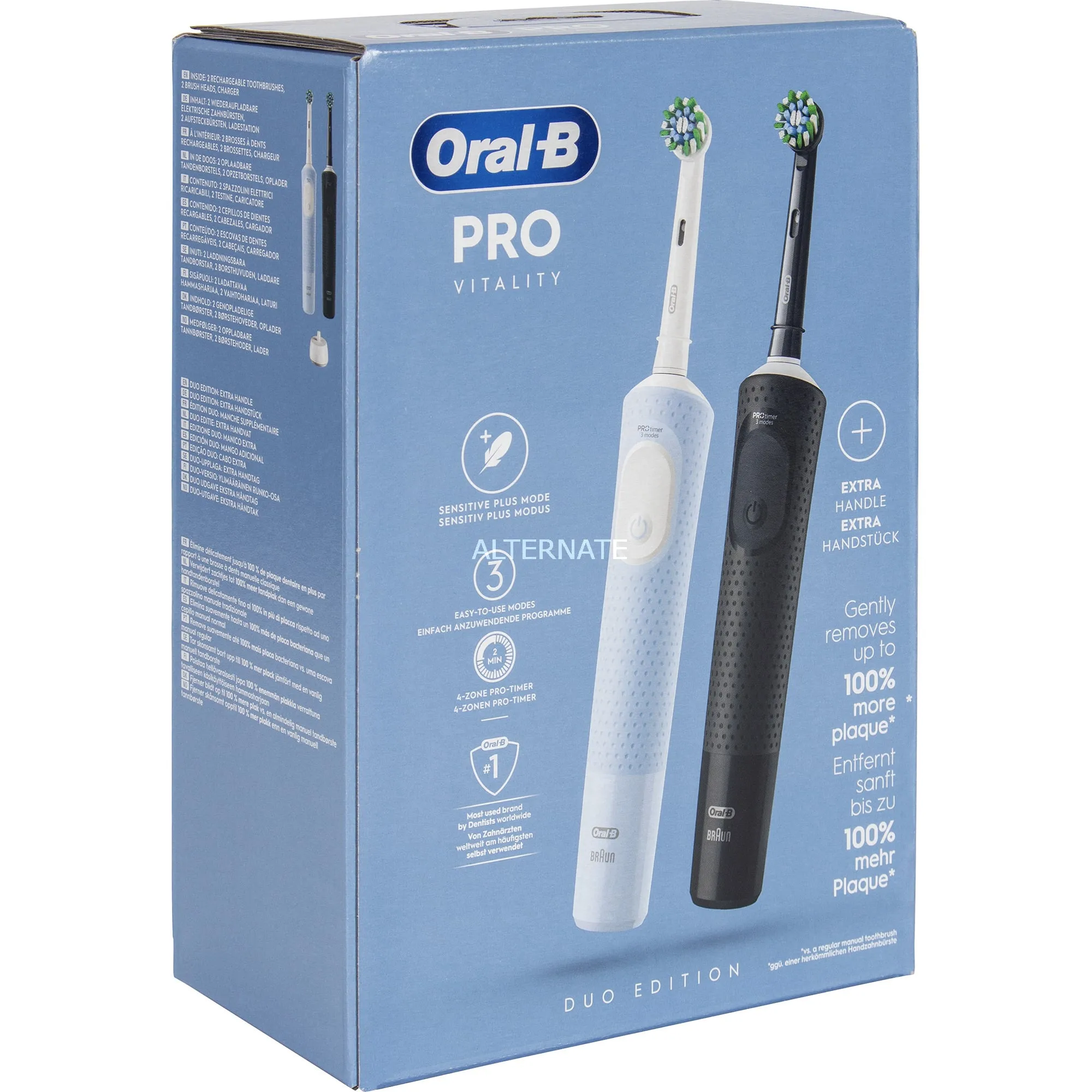 Vitality Pro Duo Adulto Spazzolino rotante-oscillante Nero, Blu, Bianco, Spazzolino da denti elettrico