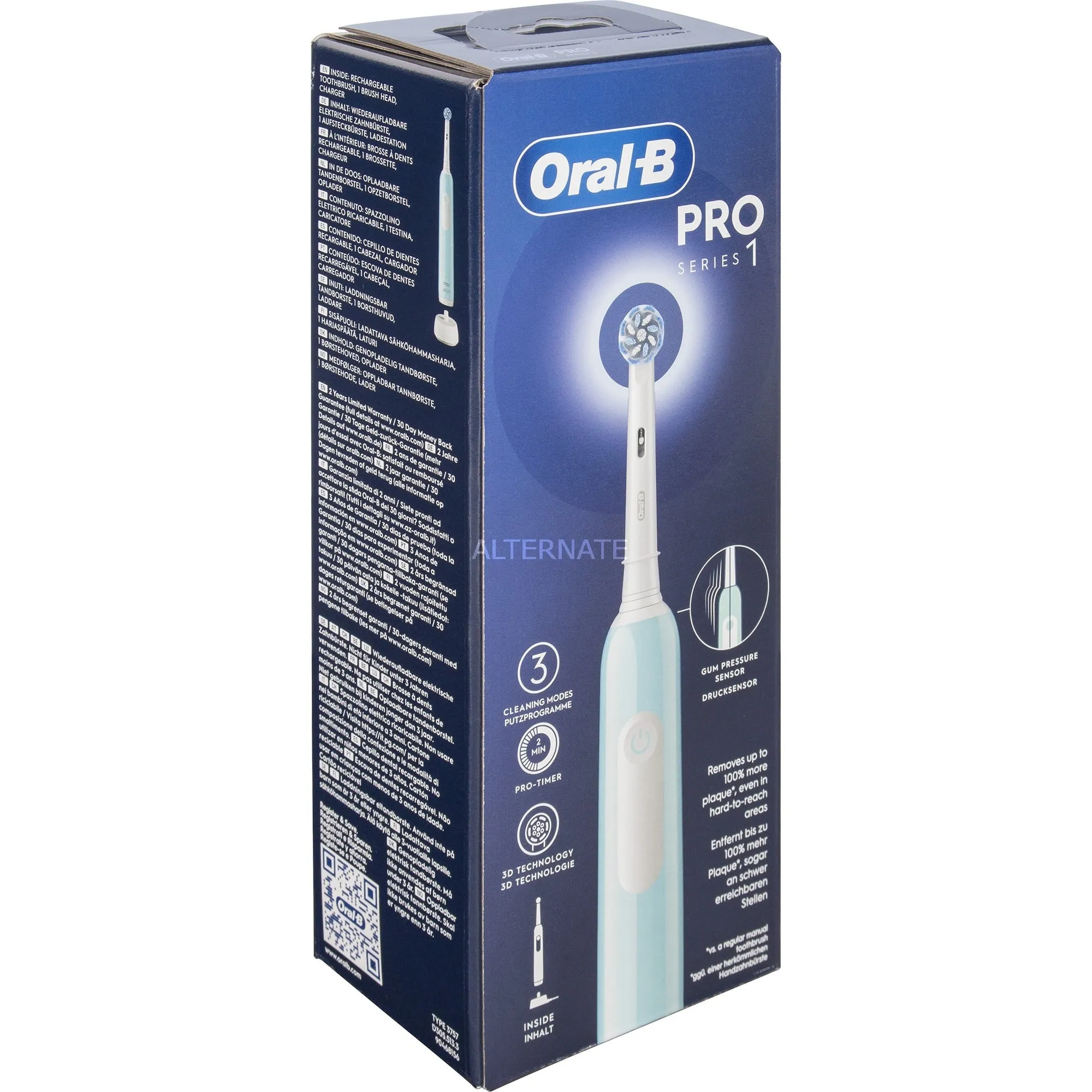 Pro 1 Sensitive Clean Adulto Spazzolino rotante-oscillante Blu, Spazzolino da denti elettrico