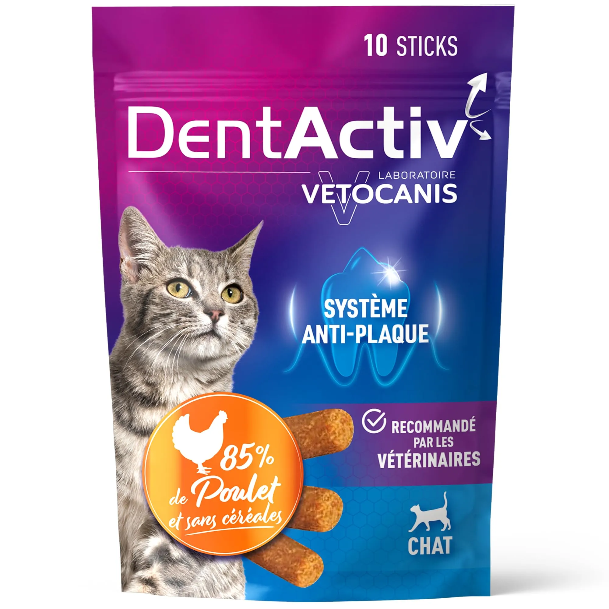 Vetocanis | Dentactiv | Stick Dentistico Gatto | Dolcetti per Gatti Gourmet | Igiene e Salute del Gatto | Ricco di Carne | 85% di Pollo | Consigliato dai Veterinari | Sistema Anti-Placca