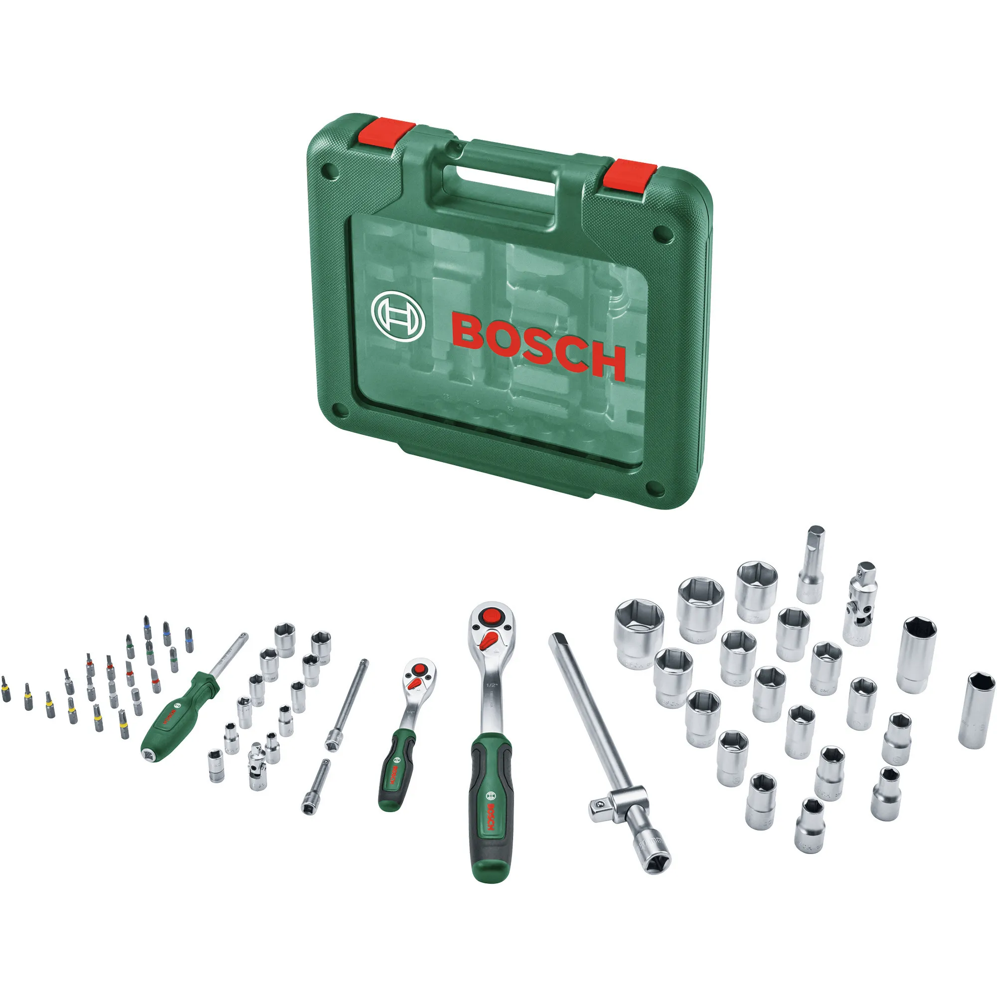 Set cricchetto 1/4" + 1/2" con chiavi a bussola, 60 pezzi, chiave combinata