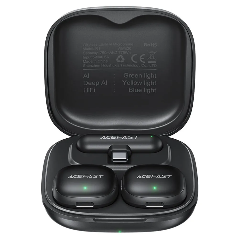 Lavalier Acefast R1, USB-C, Set 2 pezzi, Nero