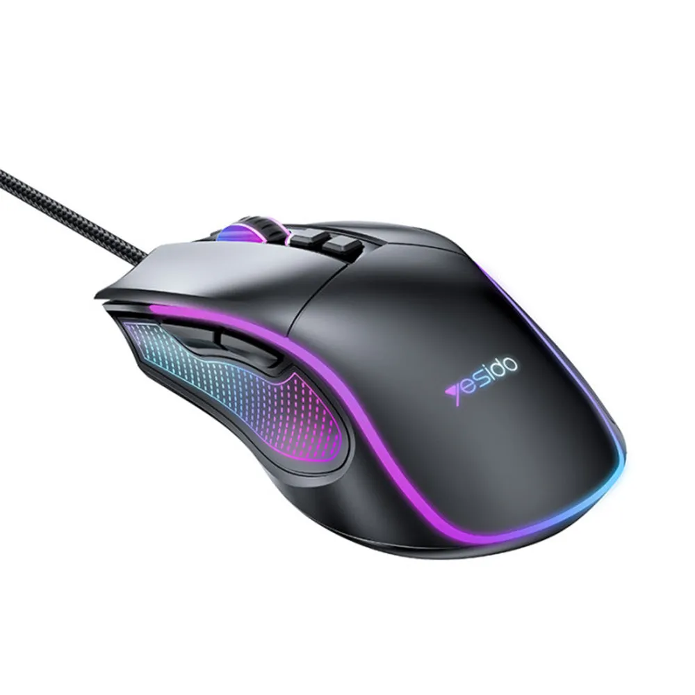 Mouse Gaming Cablato USB Yesido KB20, RGB, 1000DPI - 7200DPI, Nero