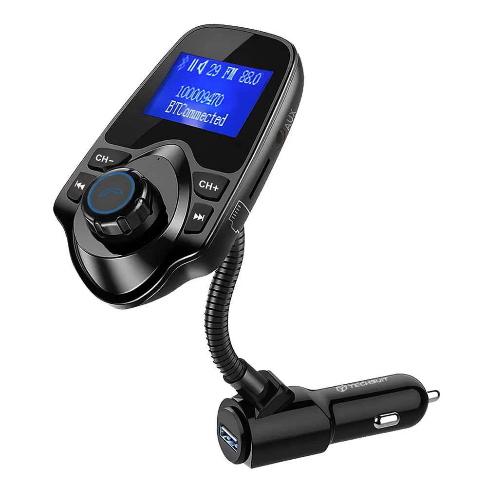 Modulatore FM Bluetooth Techsuit MFM4, 1 x USB-A - 1 x 3.5mm - 1 x microSD, Nero
