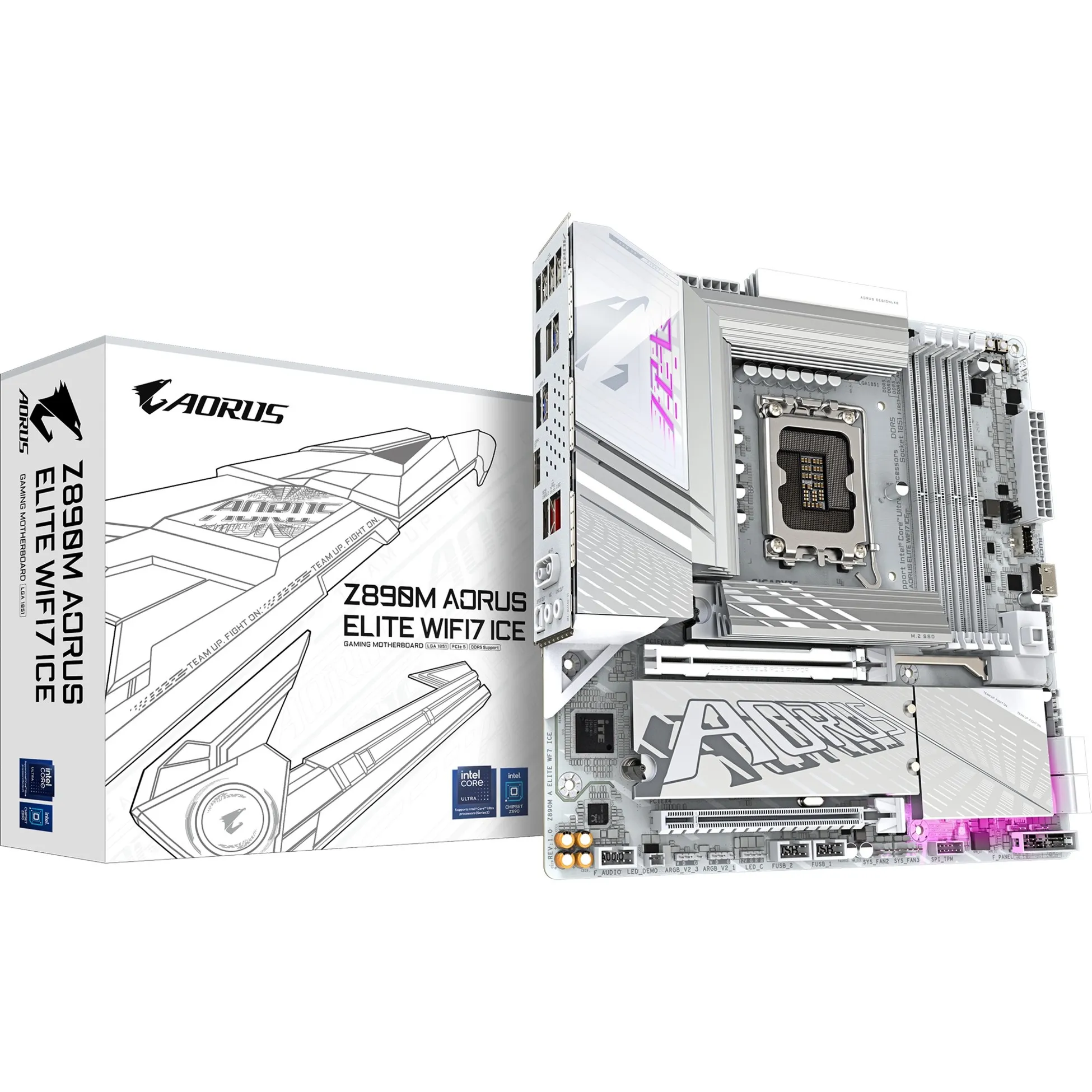 Z890M AORUS ELITE WIFI7 ICE Scheda Madre - Supporta CPU Intel Core Ultra (Serie 2), VRM a 12+1+2 fasi, fino a 8800MHz DDR5 (OC), 1xPCIe 5.0 + 2xPCIe 4.0, Wi-Fi 7, LAN 2.5GbE, USB 4