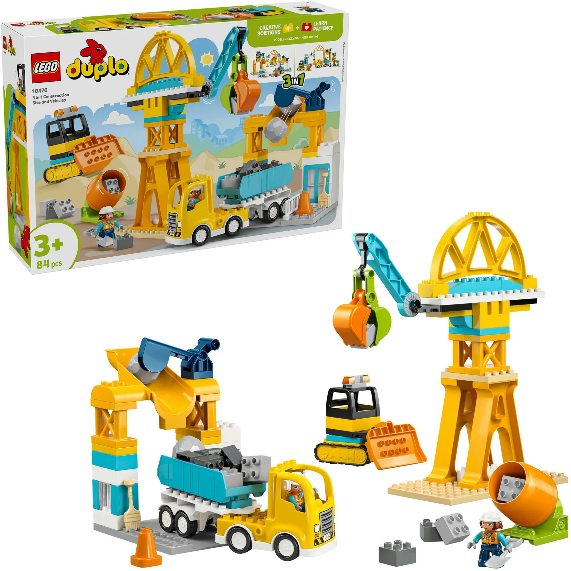DUPLO Town Cantiere con veicoli da costruzione - Set 3 in 1, Giochi di costruzione