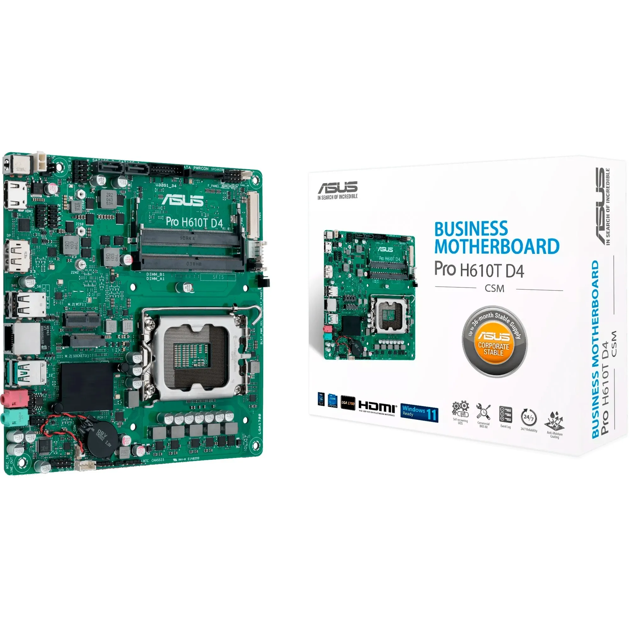 Pro H610T D4-CSM Intel H610 LGA 1700 Thin Mini ITX, Scheda madre