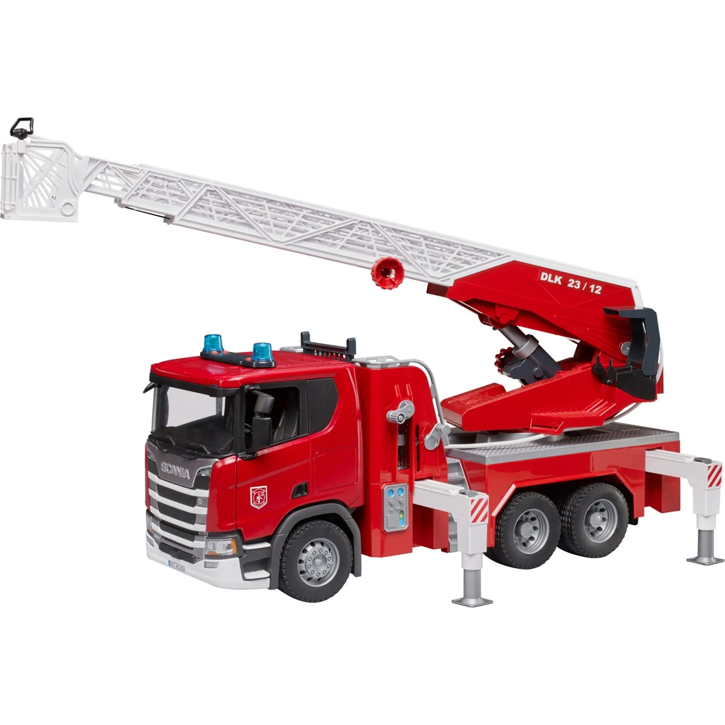 Scania Super 560R camion dei pompieri con scala girevole, pompa dell''acqua, luci e suoni, Veicolo modello