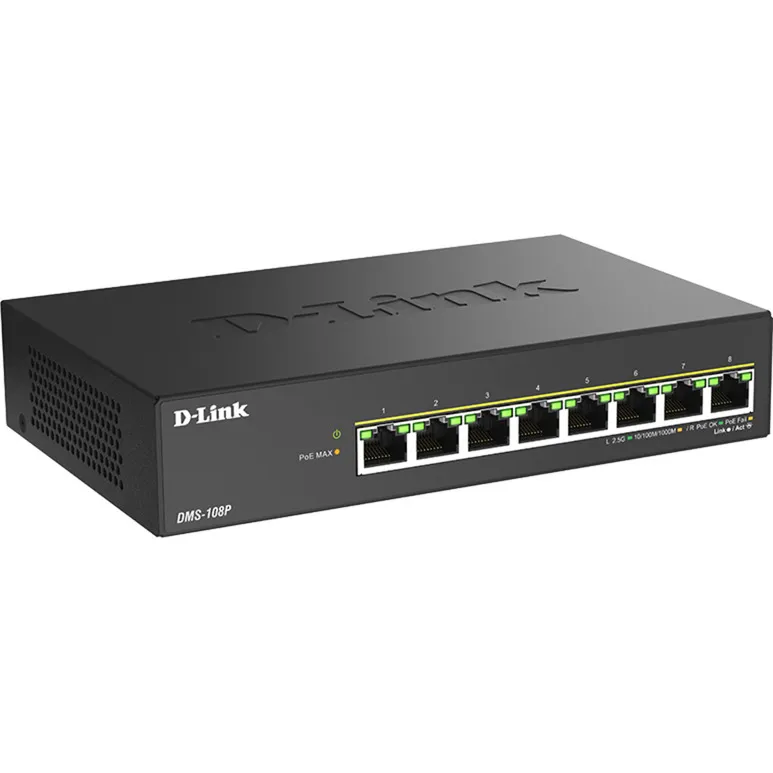 DMS-108P/E switch di rete Non gestito 2.5G Ethernet (100/1000/2500) Supporto Power over Ethernet (PoE) Nero, Interruttore