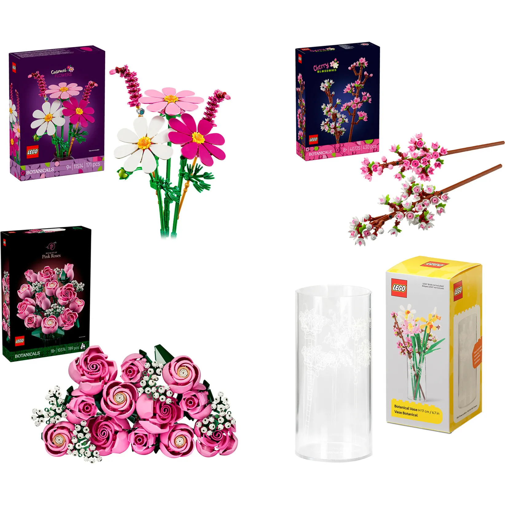 Bouquet di fiori rosa Botanicals (con vaso), Giochi di costruzione